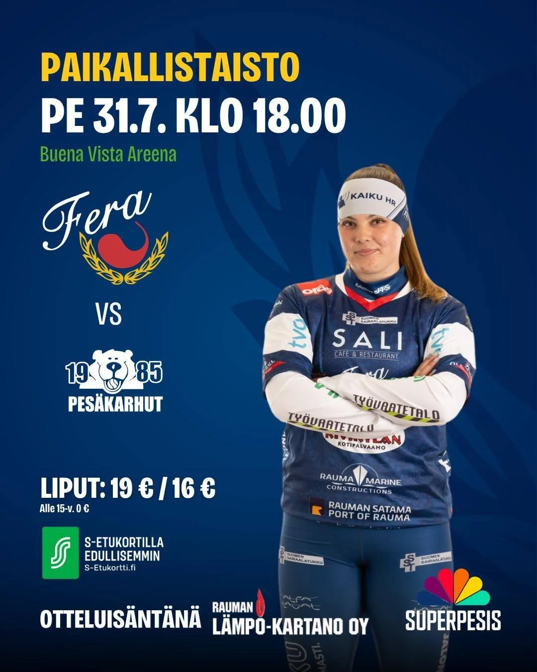 🔥𝑺𝑨𝑻𝑨𝑲𝑼𝑵𝑵𝑨𝑵 𝑷𝑨𝑰𝑲𝑨𝑳𝑳𝑰𝑺𝑻𝑨𝑰𝑺𝑻𝑶🔥

Huomenna on tuliset paikat, kun kaksi Satakuntalaista joukkuetta kohtaa toisensa ja pelin panoksena on t&auml;rke&auml;t pisteet🫵🏼 

Porin Pes&auml;karhut saapuu haastamaan Feraa meid&auml;n 