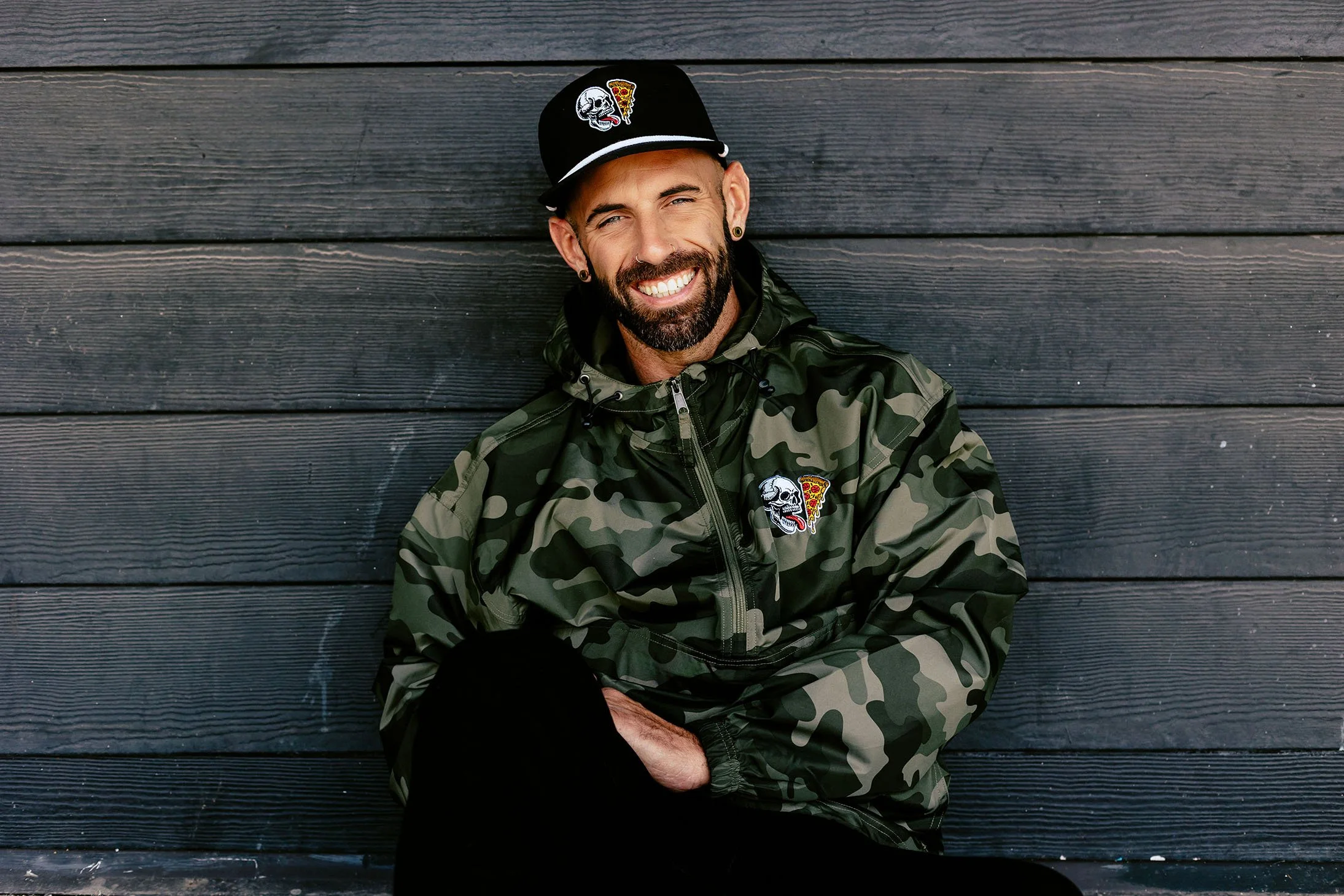 Detroit brand photography of Skeleton Pizza Supply Co windbreaker and apparel