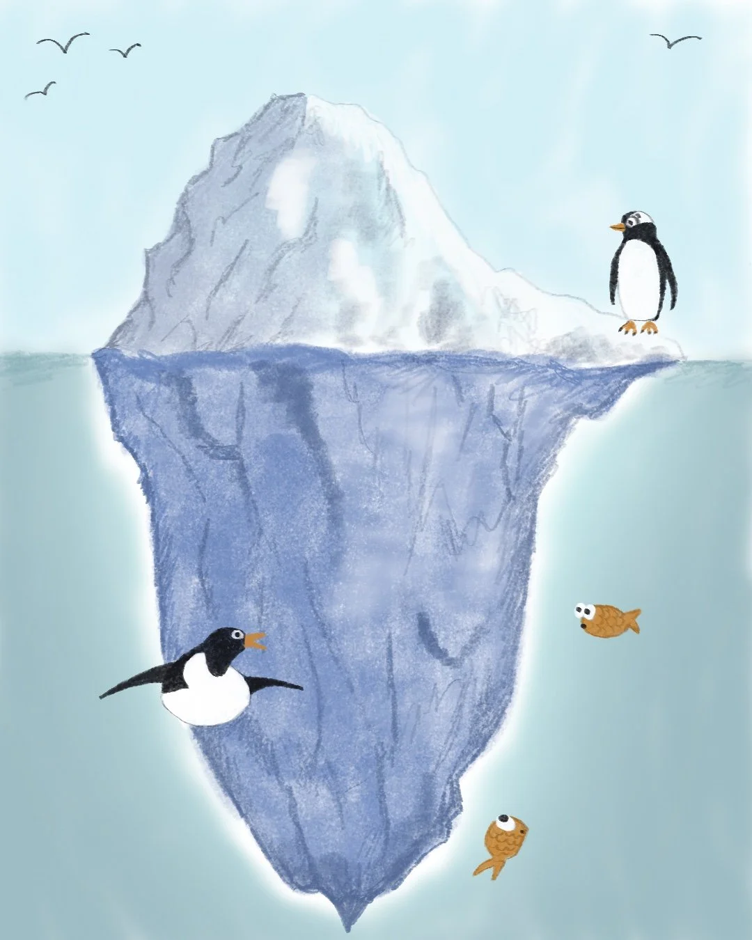 The illustration shows an iceberg both above and below the water surface to provide a metaphor for the subconscious mind.