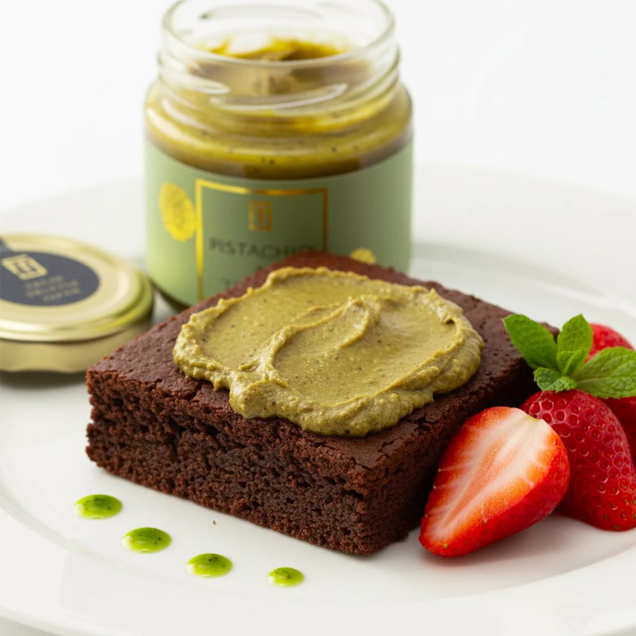 truffle pistachio cream is on chocolate Brownie