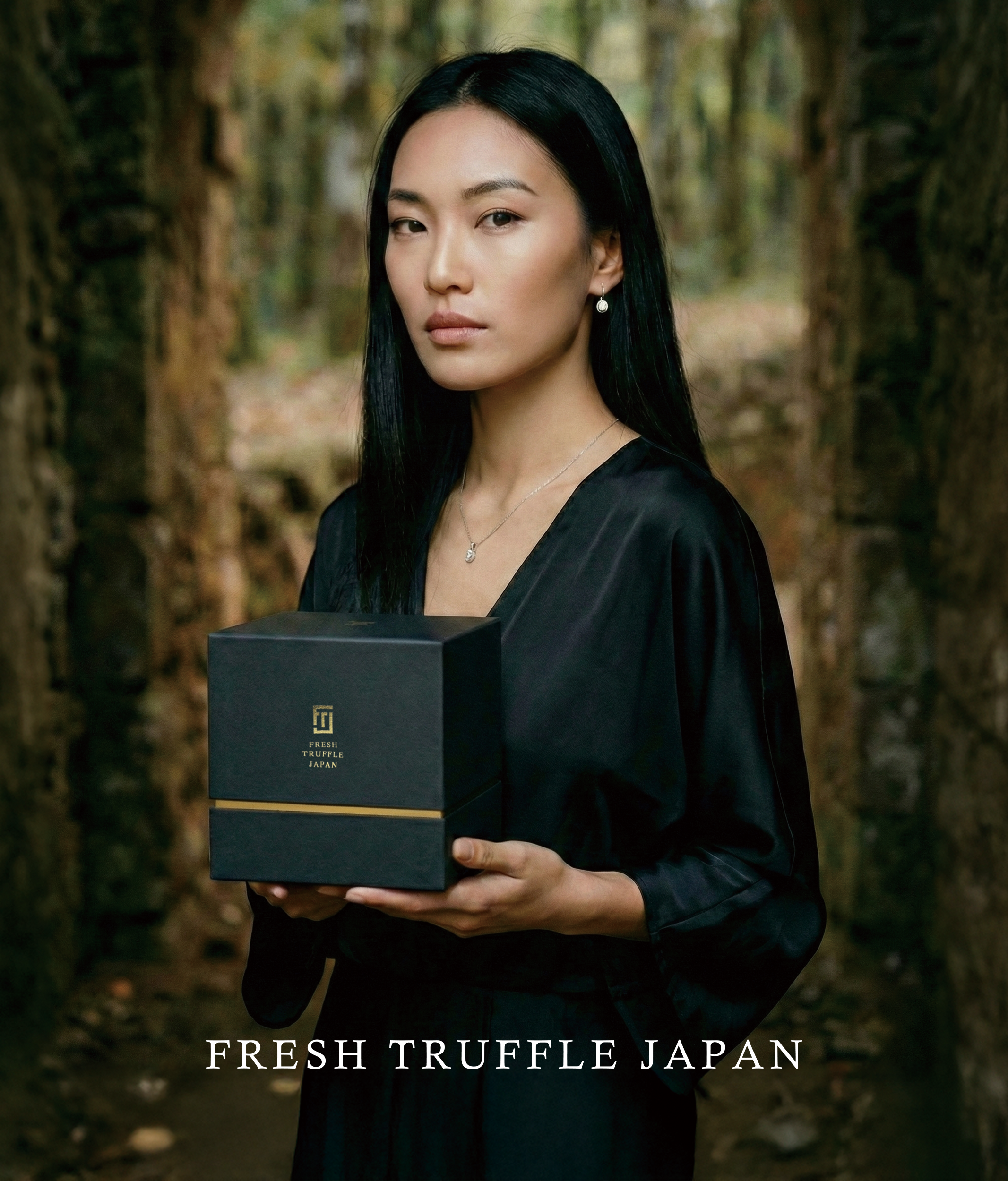 female model is holding truffle gift box