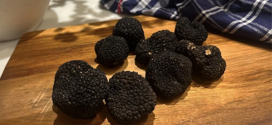 fresh summer truffles on wooden board