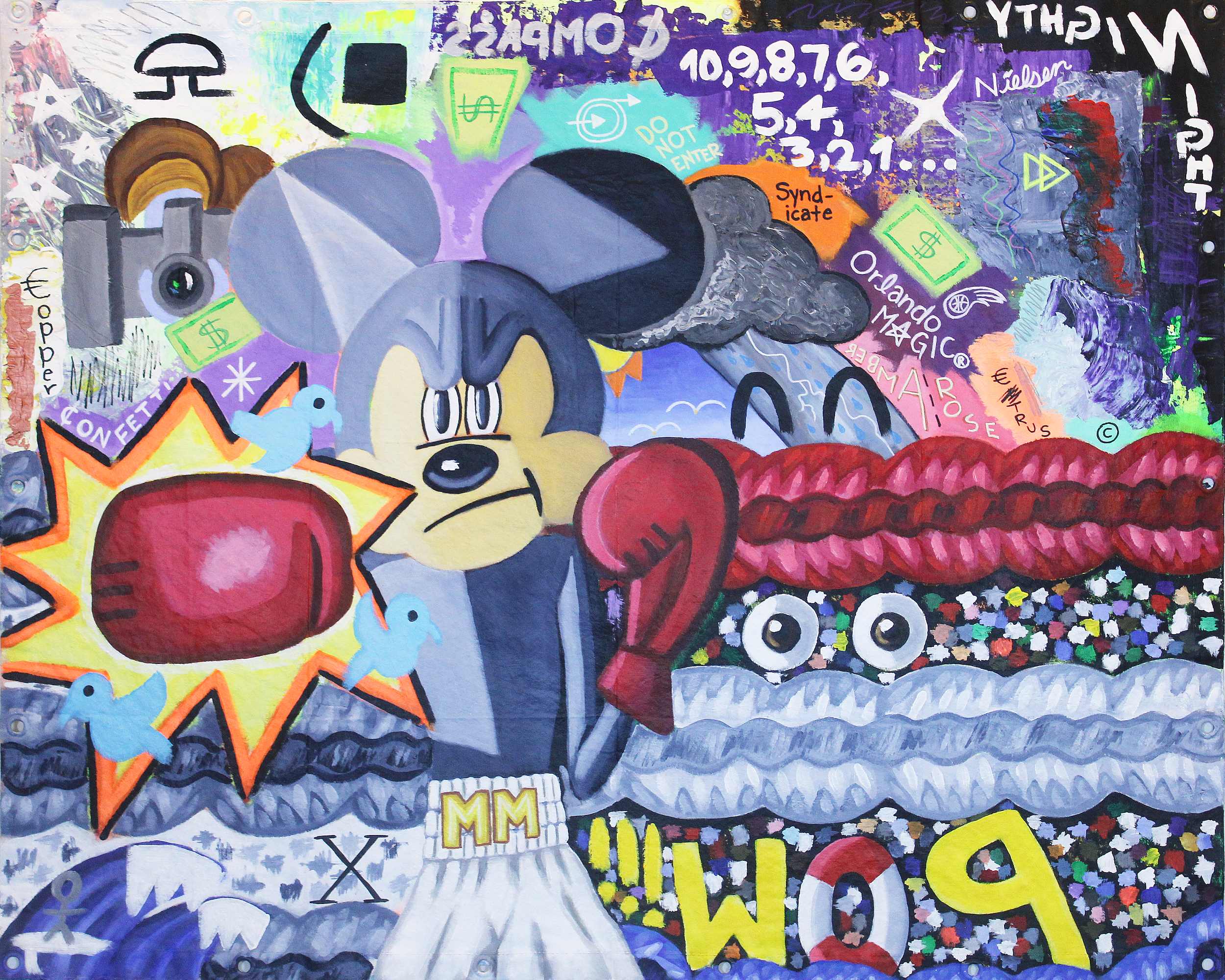 Mad Mickey (2025); 48x60 in.; Acrylic on Canvas Tarp