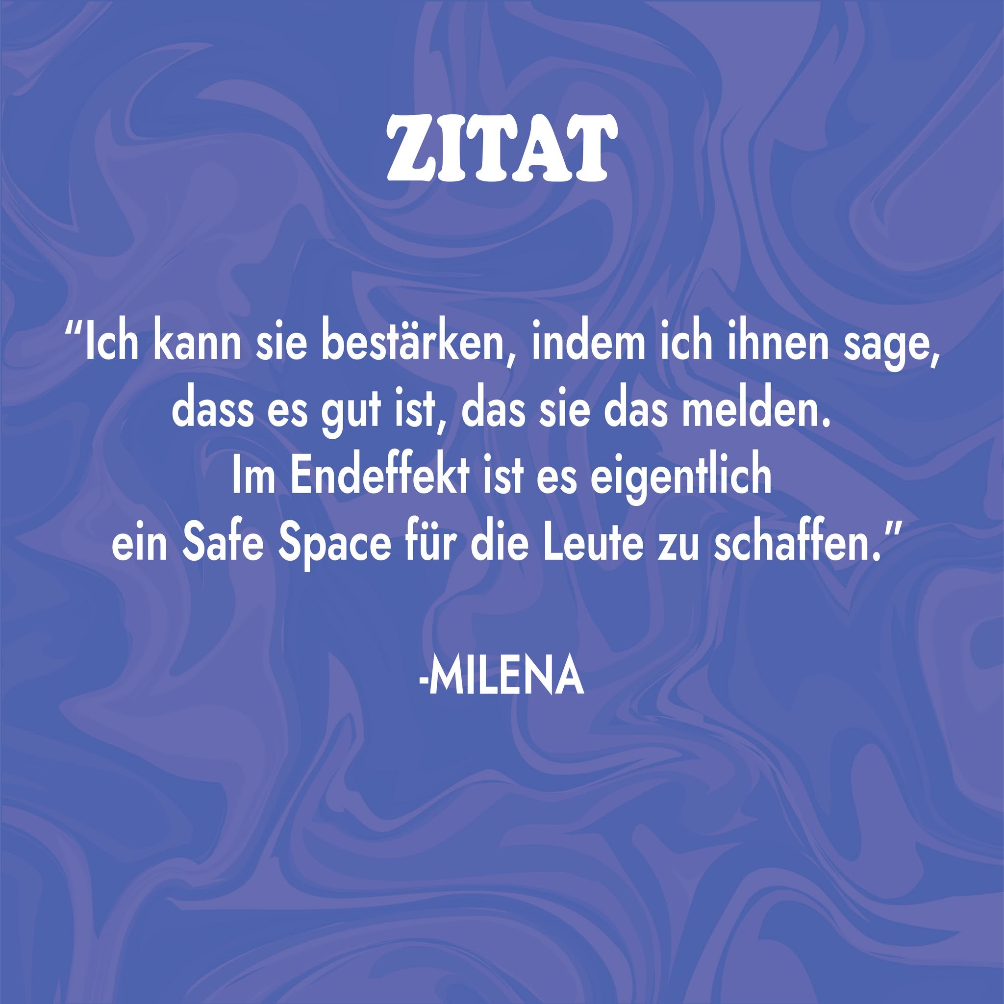 IM ENDEFFEKT IST ES EIGENTLICH EIN SAFE SPACE F&Uuml;R LEUTE ZU SCHAFFEN.

Auch Milena sagt, dass das Ziel der Awarenessarbeit letztendlich ist, einen Safe oder Safer Space zu schaffen. Wenn du mehr dar&uuml;ber erfahren m&ouml;chtest, schau dir das 