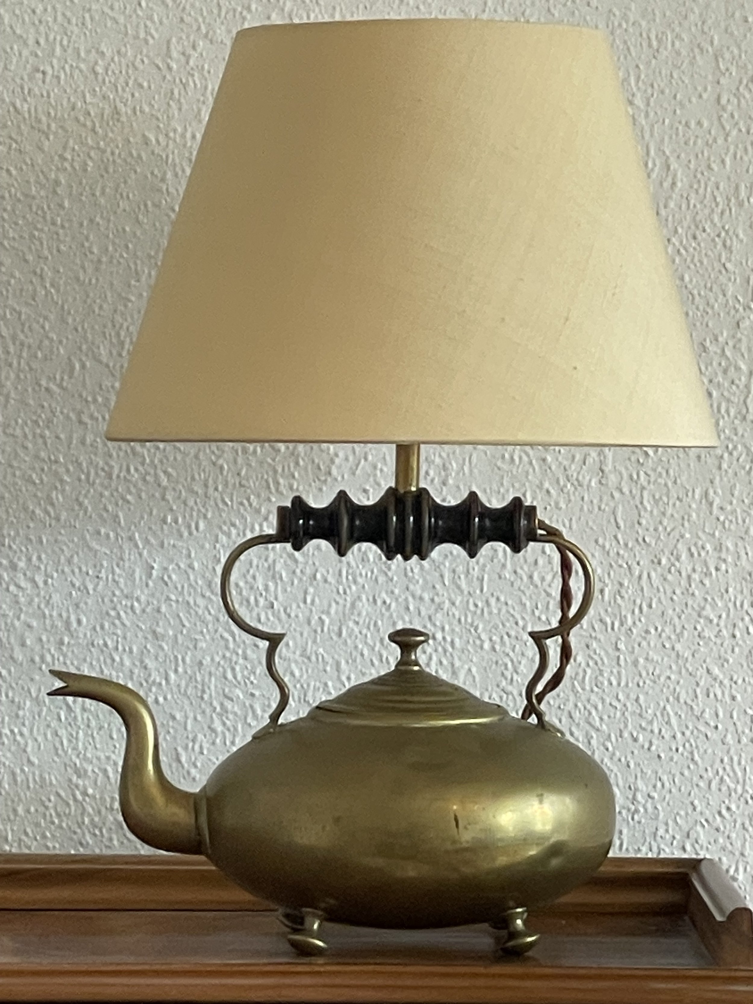 1860's Hot Toddy pot re functioned into a lamp using old style woven material flex