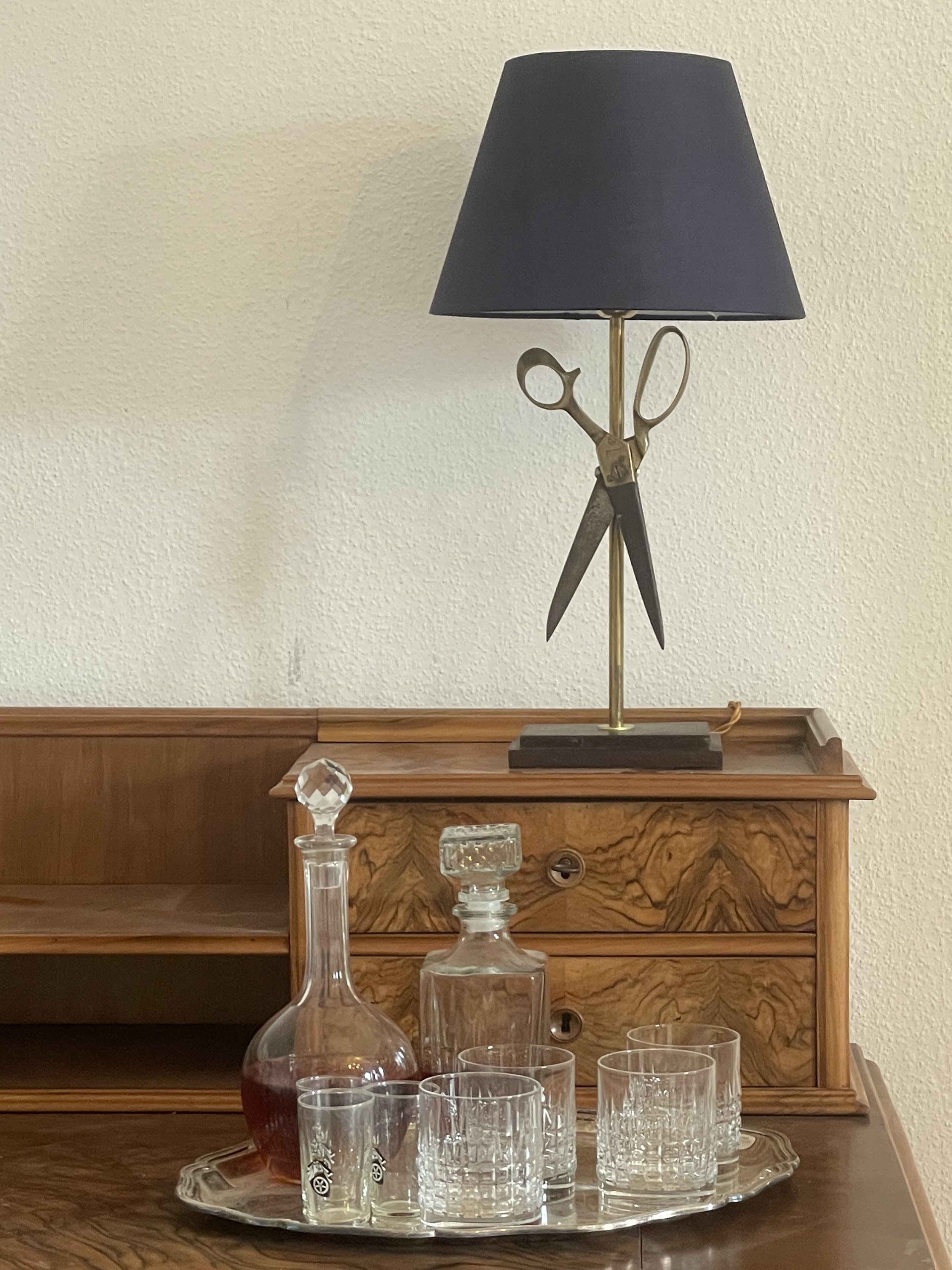 Vintage Indian dressmaker's scissor lamp with base in Indian rosewood.