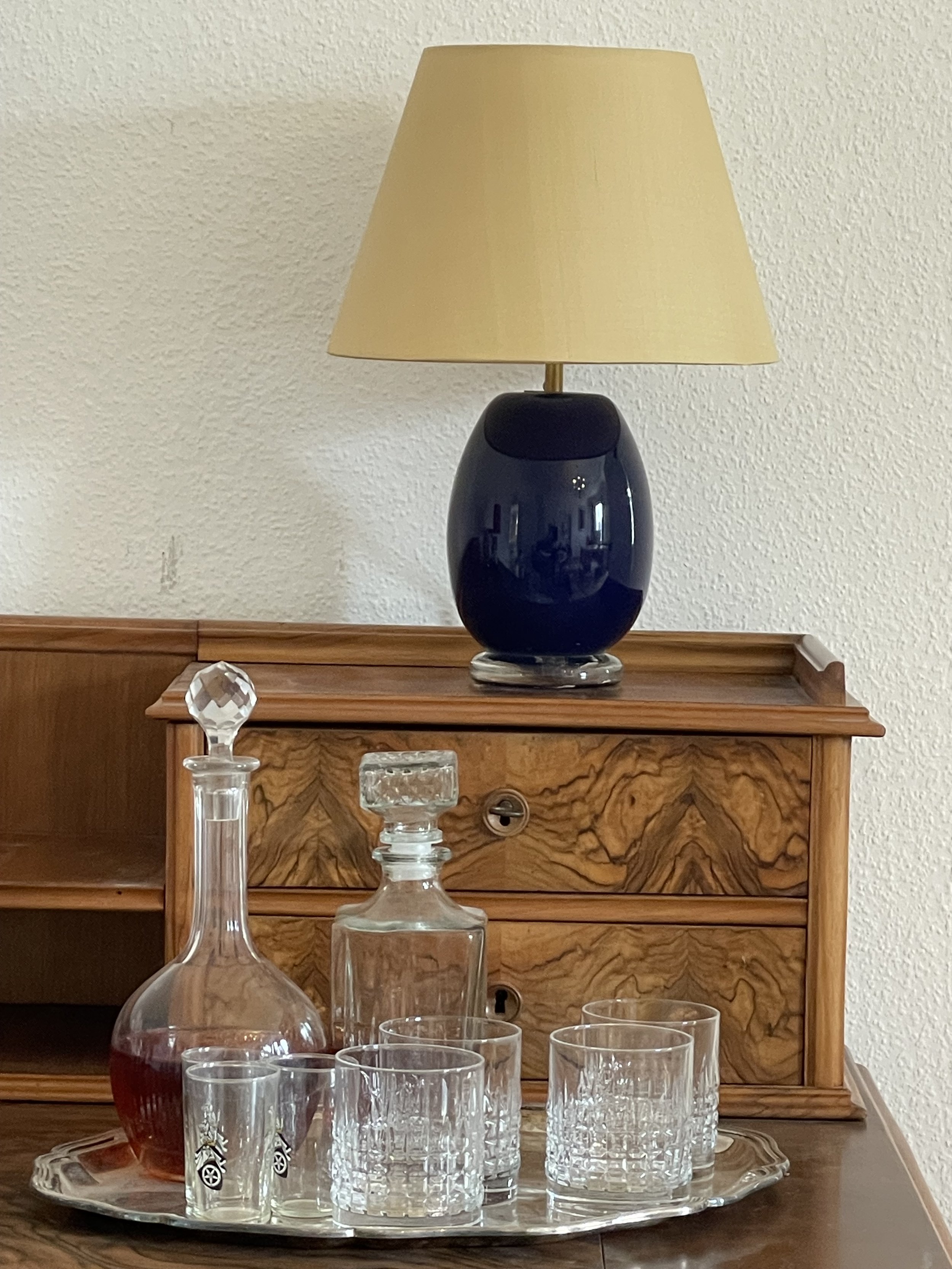 These are heavy hand blown crystal glass lamp bases with bespoke shades