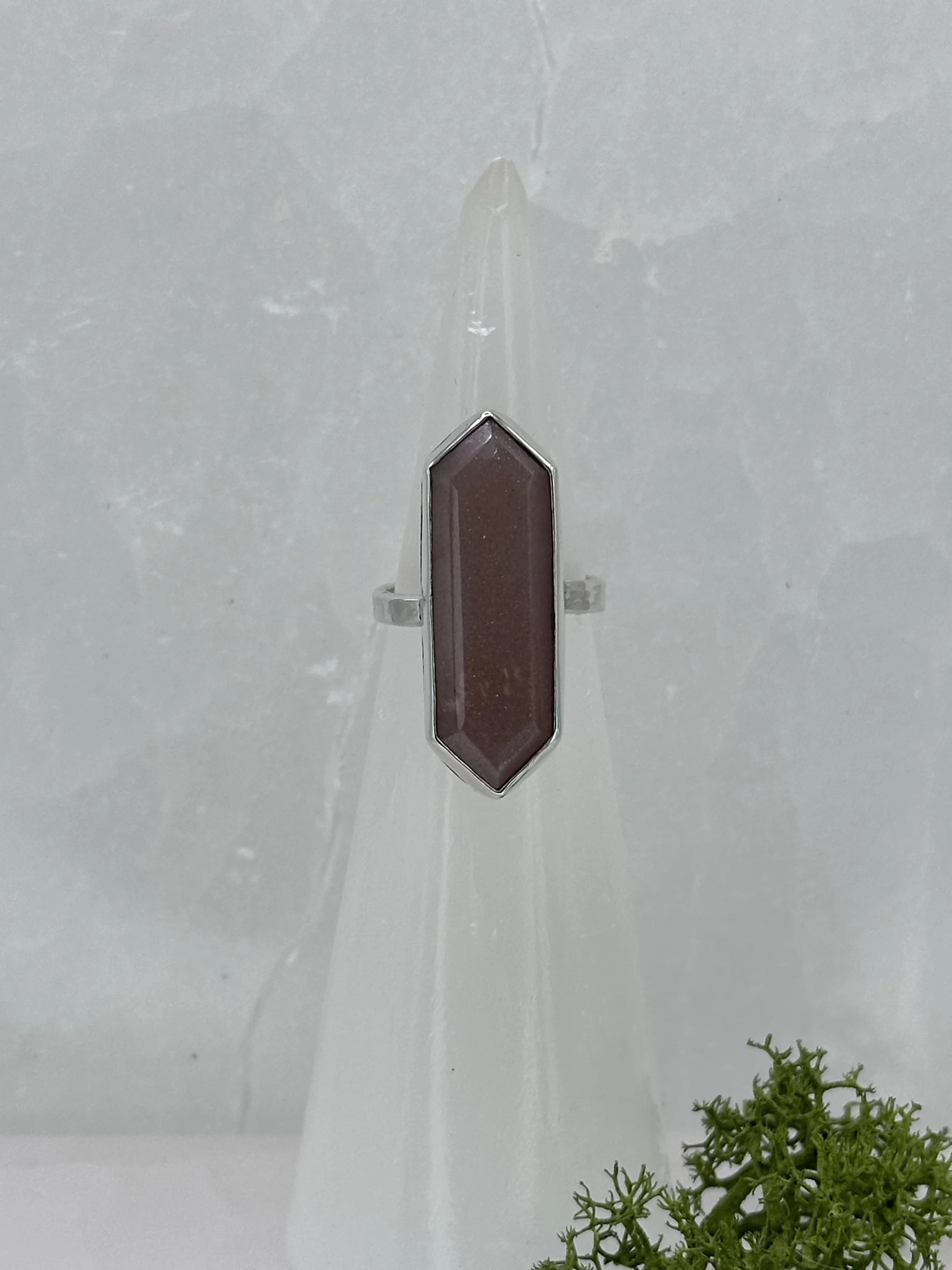 Pink Moonstone Hex Ring