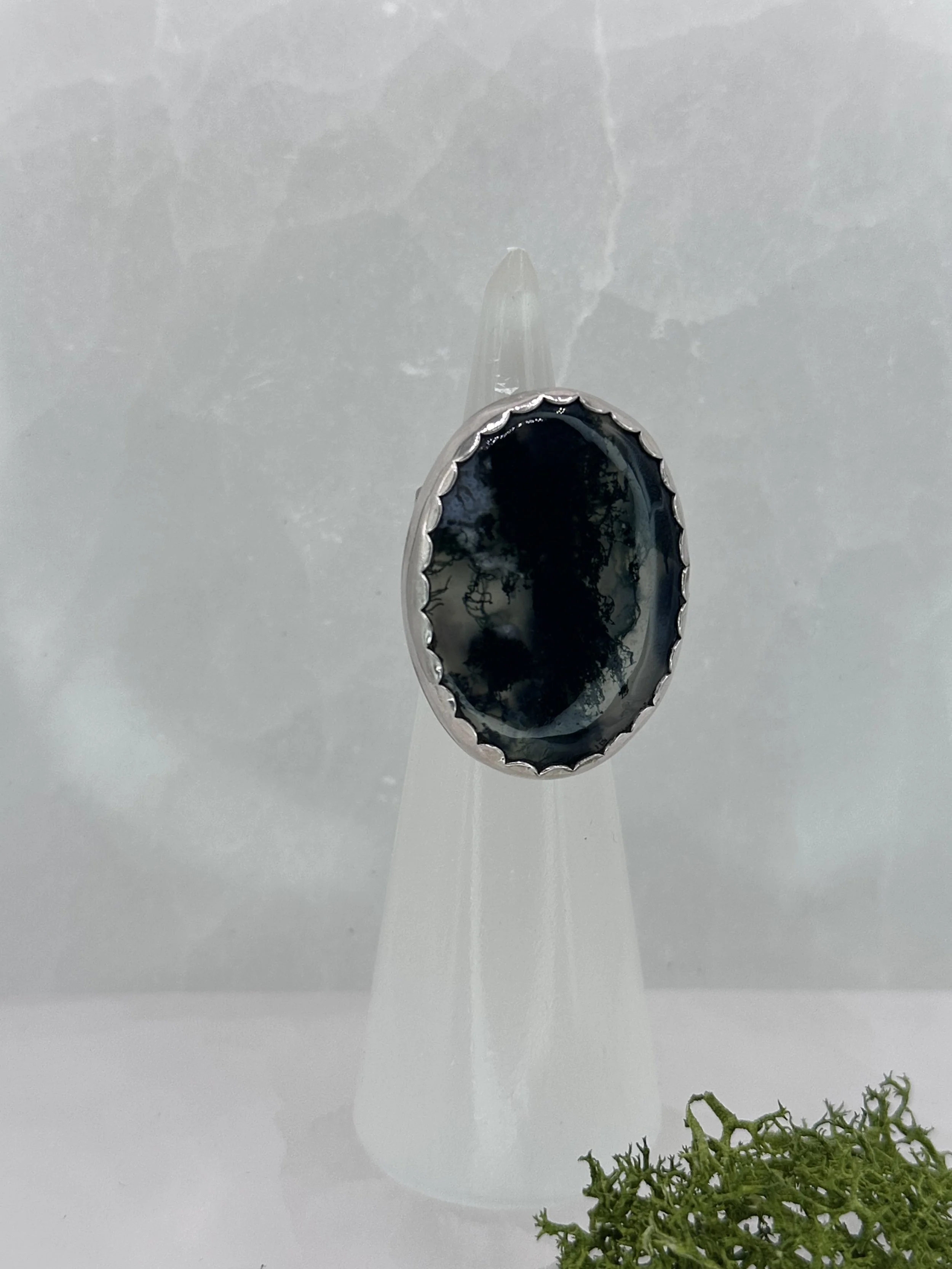 Moss Agate Leaf Ring