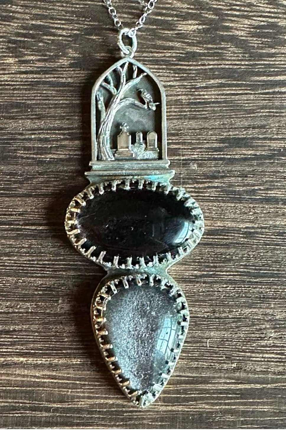 Silver Sheen Obsidian Cemetary Pendant