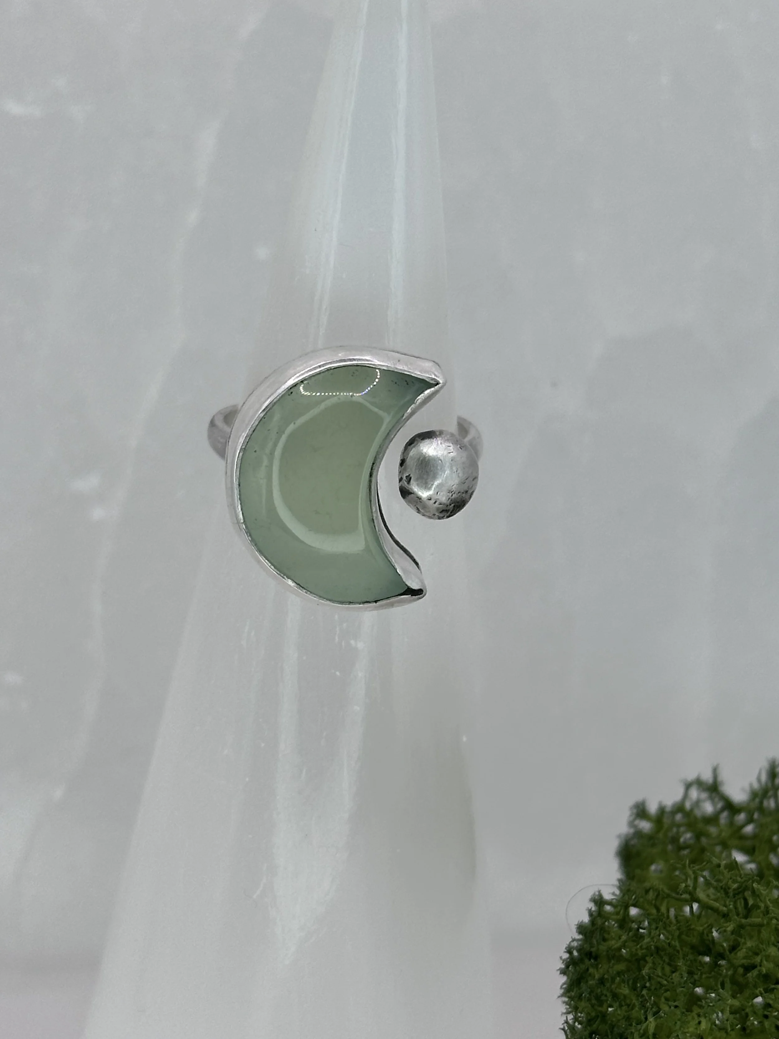 Chalcedony Adjustable Moon Ring