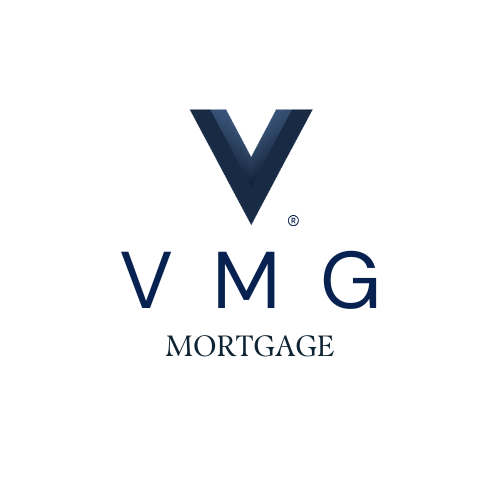 Logo for VMG Mortgage featuring a large navy blue 'V' above the letters 'VMG' and the word 'MORTGAGE' underneath.