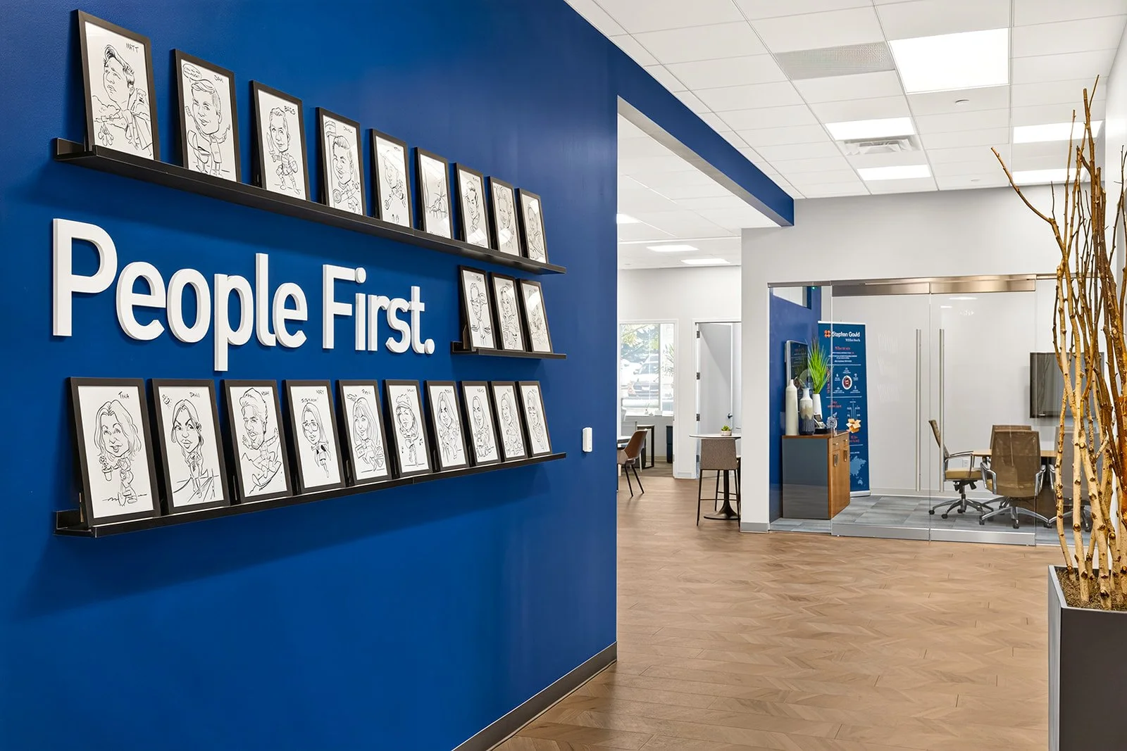 Corporate Common area, blue and white palette