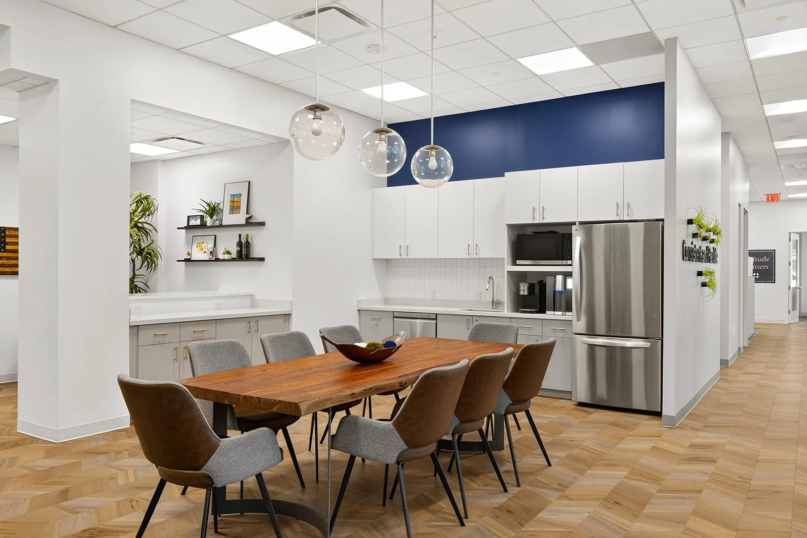 Corporate Common area, blue and white palette