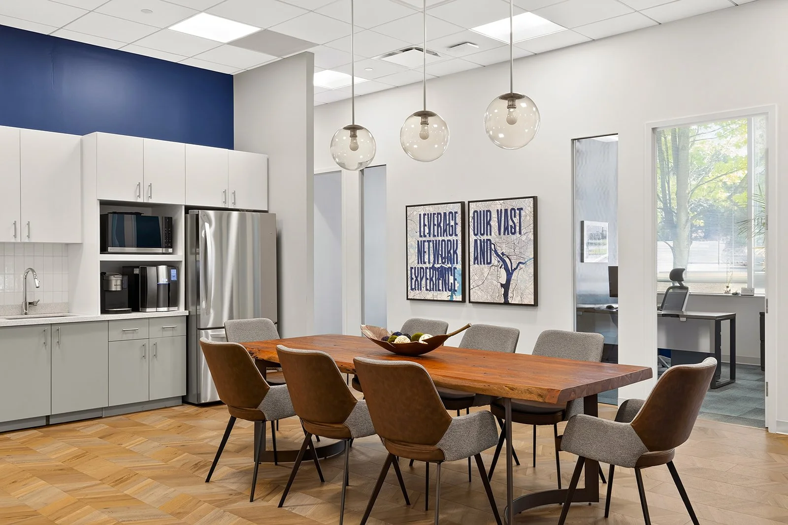 Corporate Common area, blue and white palette