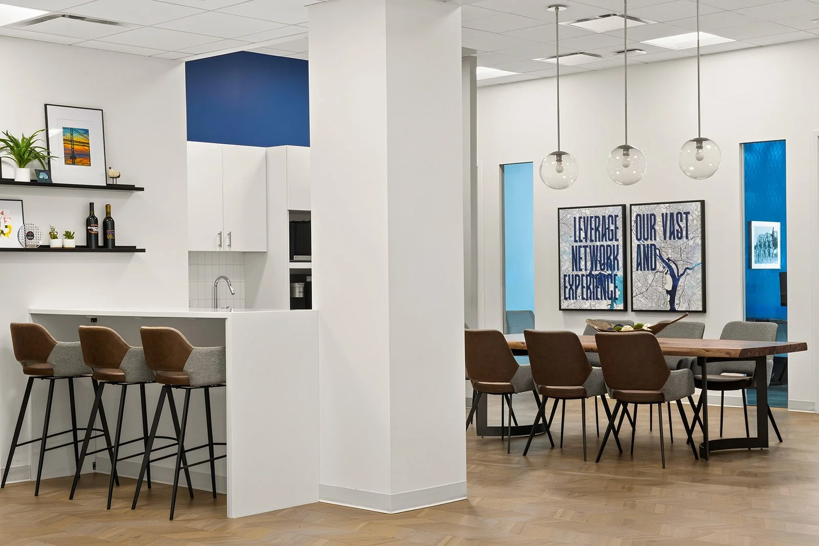 Corporate Common area, blue and white palette