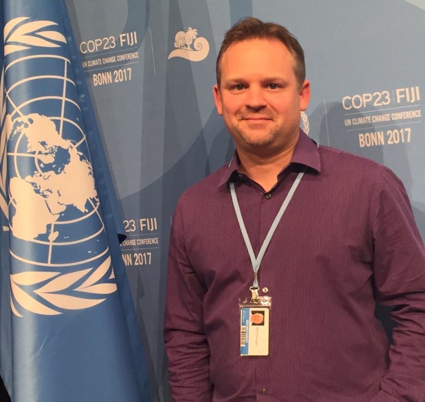 Executive Speechwriter and AI For Leadership Communications Trainer Brent Kerrigan at the COP23 Fiji climate change conference in Bonn, 2017.