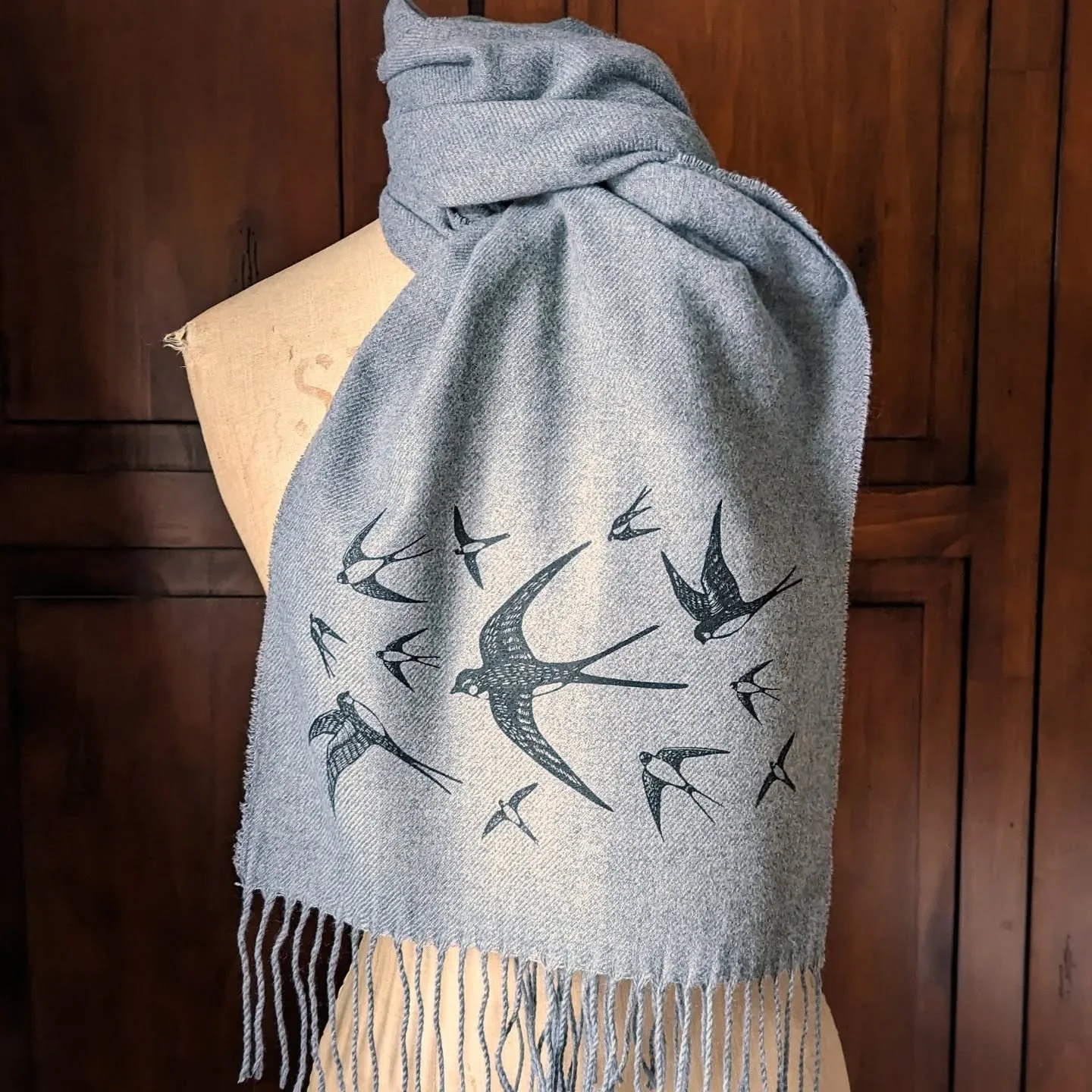 Eeeeee I've made all the beautiful things this week! Just listed on my store are these lovely made by my very own hands swallow shawls and headbands and the new solitary stag print. Link in bio. Be warned I've only made very small quantities of every