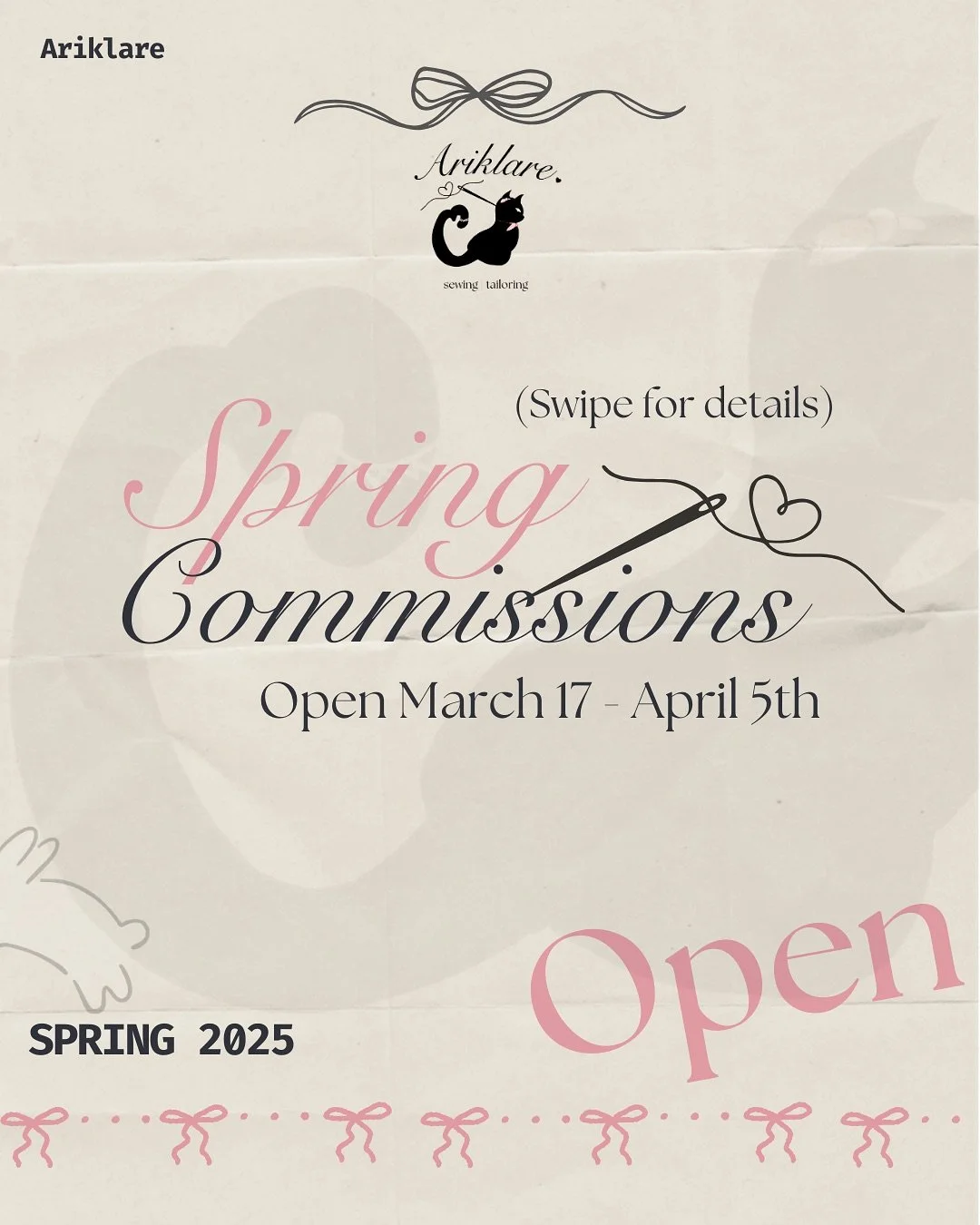 ✿I am opening commissions for the beginning of spring! ⋆˚✿˖&deg;

✿ from March 17th- April 5th .☘︎ ݁˖.ᐟ 
✿ (PRODUCTS VARY)

✿I have made a few posts before but I wanted to note:

✿I am so excited to pursue my sewing business and finally push myself t