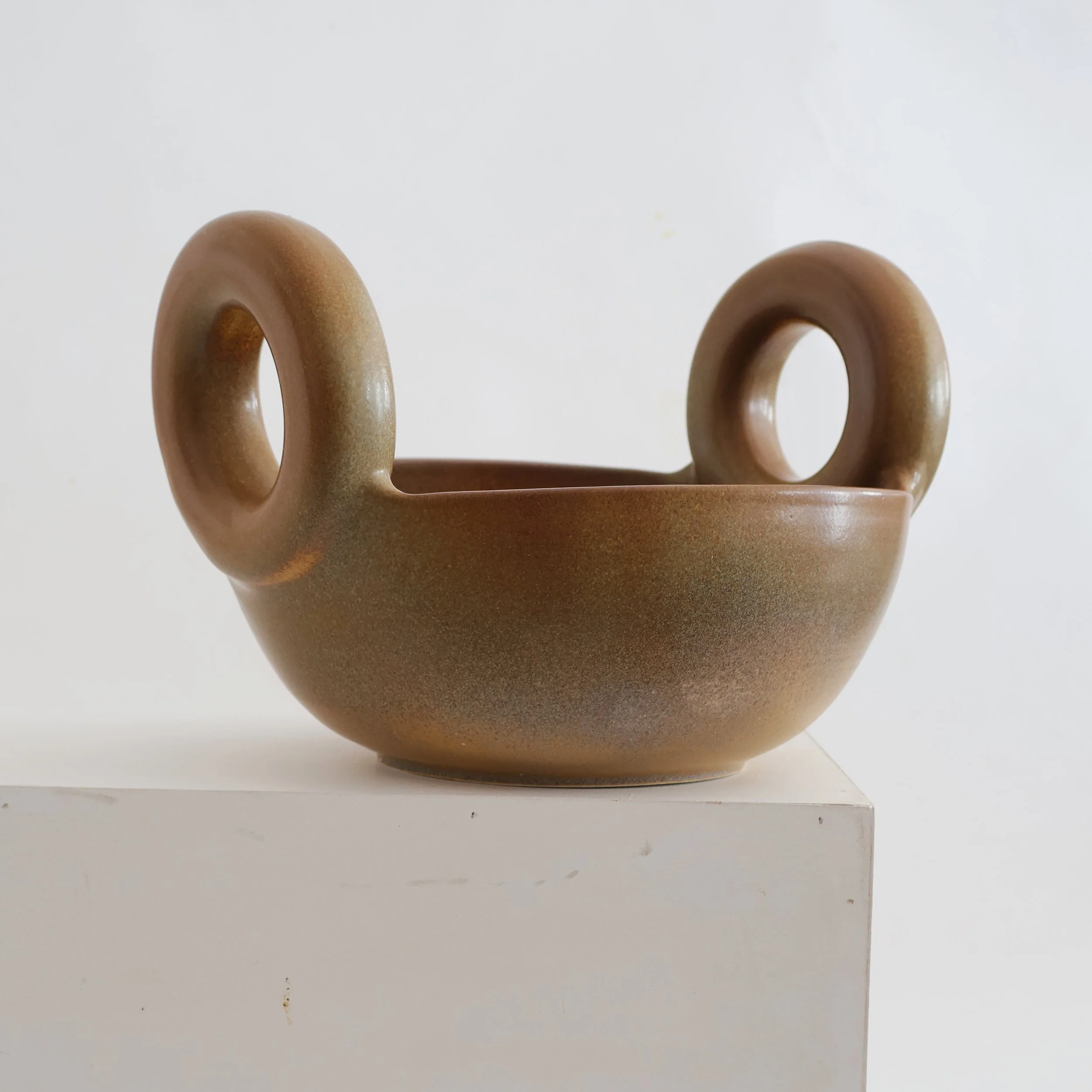 Brown Double Ring Handle Bowl