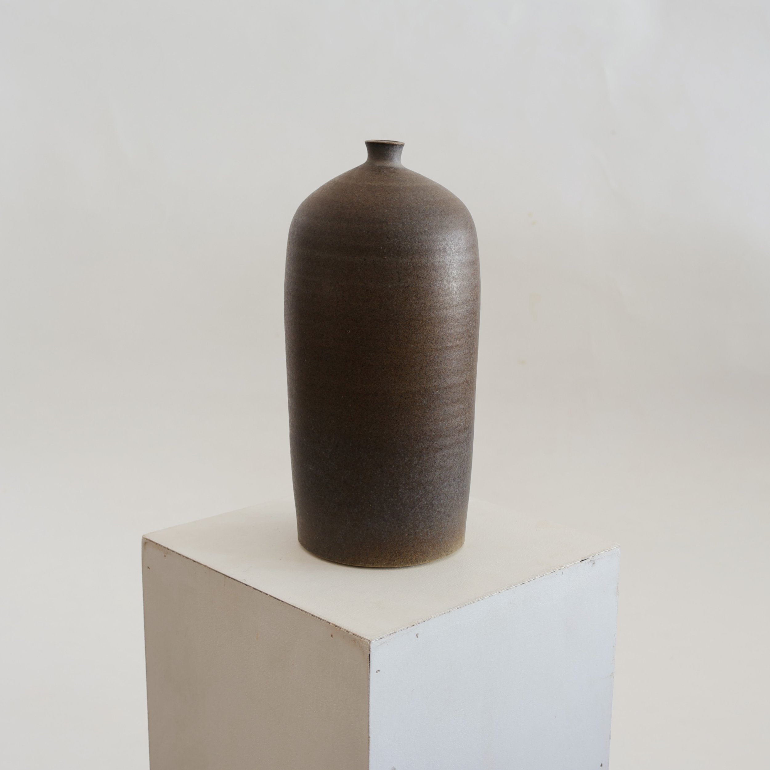 Tall Stoneware Matte Brown Bottle