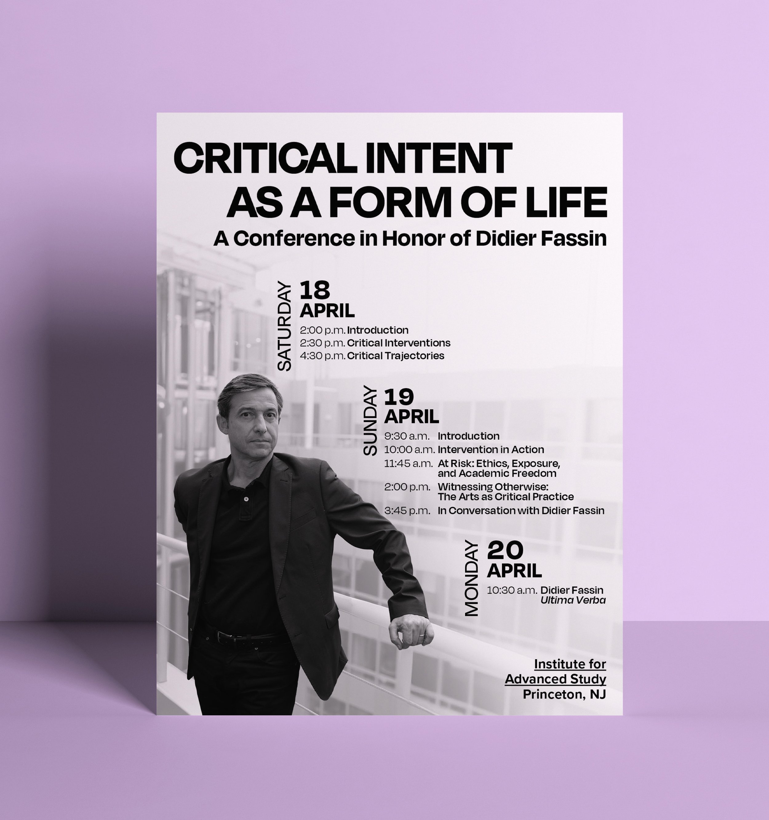 Schedule overview for “Critical Intent as a Form of Life” conference