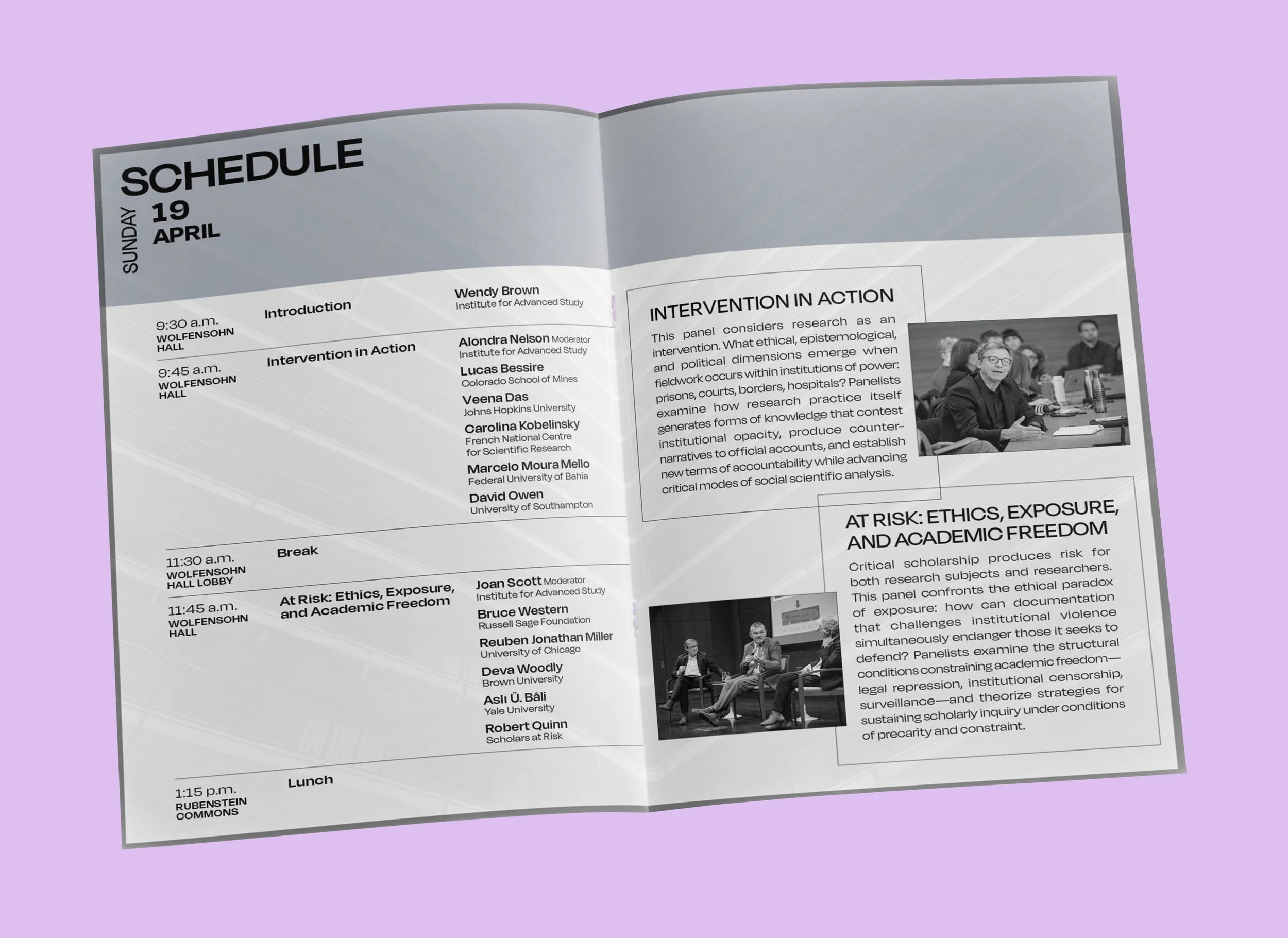 Program spread for “Critical Intent as a Form of Life” conference