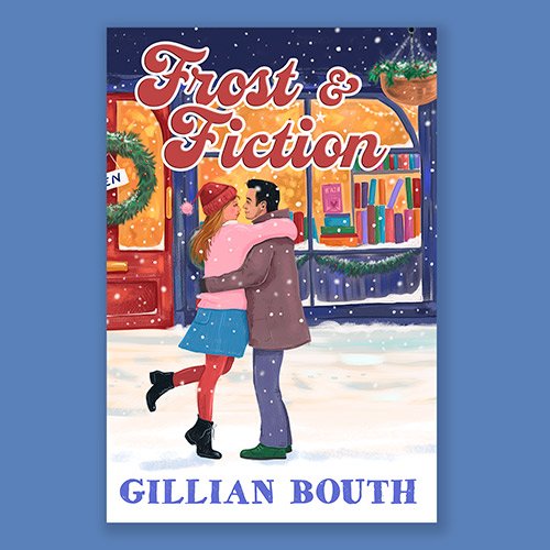 Romantic Fiction Book Cover Illustration - couple and Bookshop - Christmas - Winter