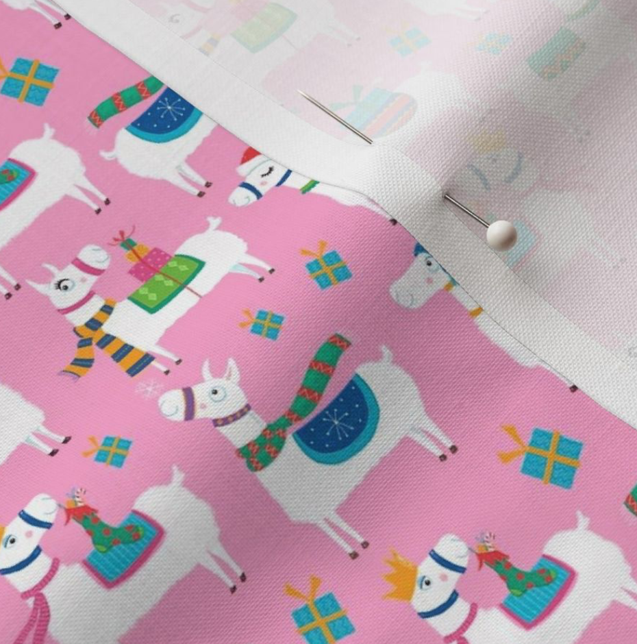 Christmas Holiday Llamas on Pink fabric 