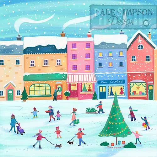 Christmas Shopping Town scene illustration
