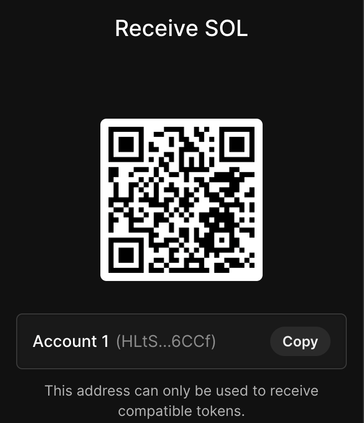 (Phantom wallet’s “Receive” screen)