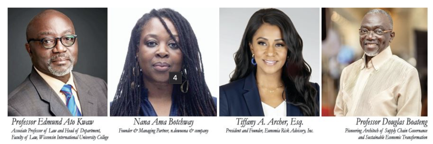 A collage of four professional headshots with names and titles below each image, including Professors Edmund Ato Kway, Nana Ama Botchway, Tiffany A. Archer, and Professor Douglas Boateng.