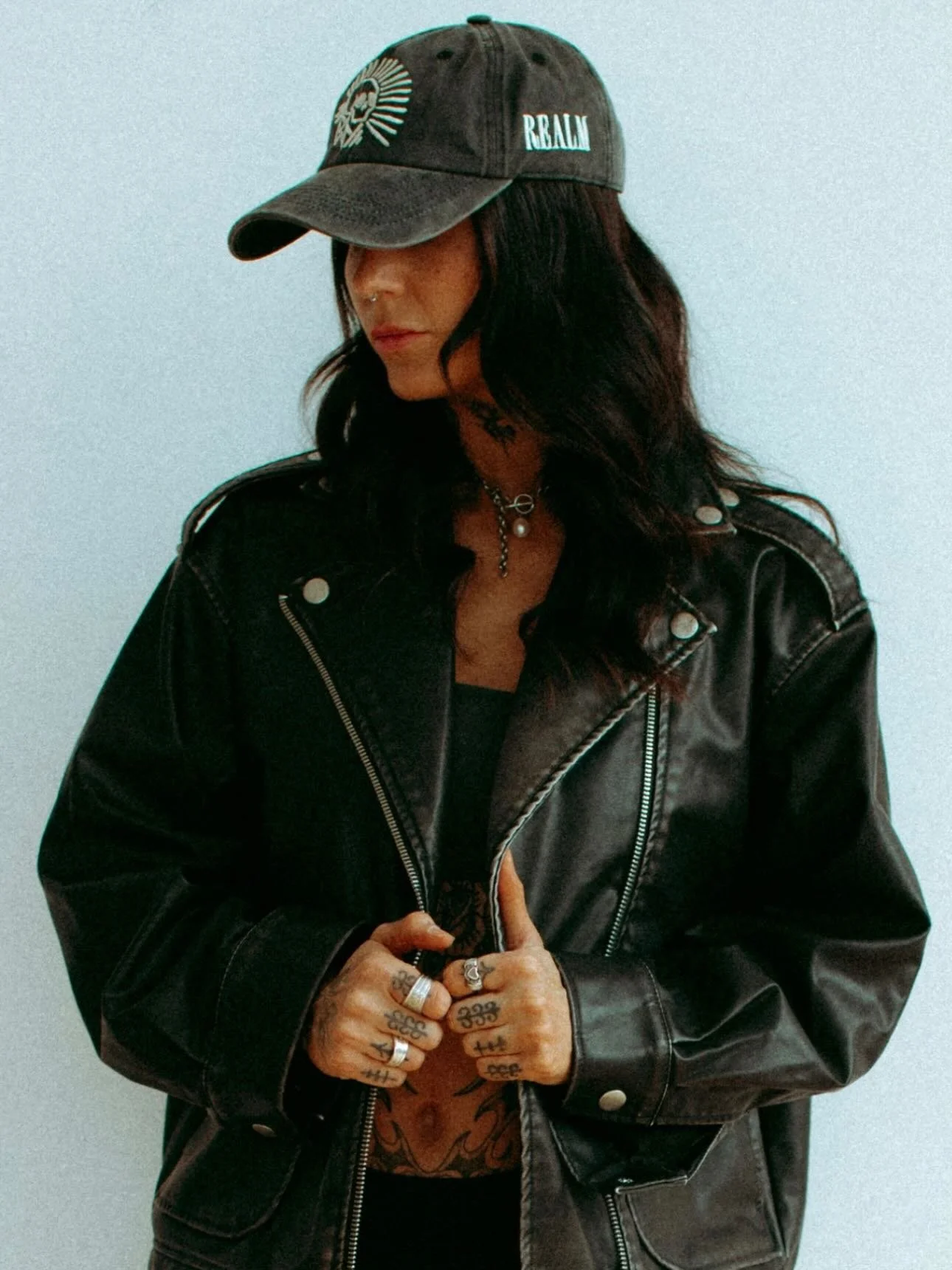 Can&rsquo;t get enough of @leahmsharp in the REALM 💀🧢
🔗to purchase in bio
 
Model: @leahmsharp 
Shoes: @bdrck.inc 
Photography: @deanostetto 
Hair: @collectivebeautycompany 
Makeup/Styling/Spraytan @realmglowstudio