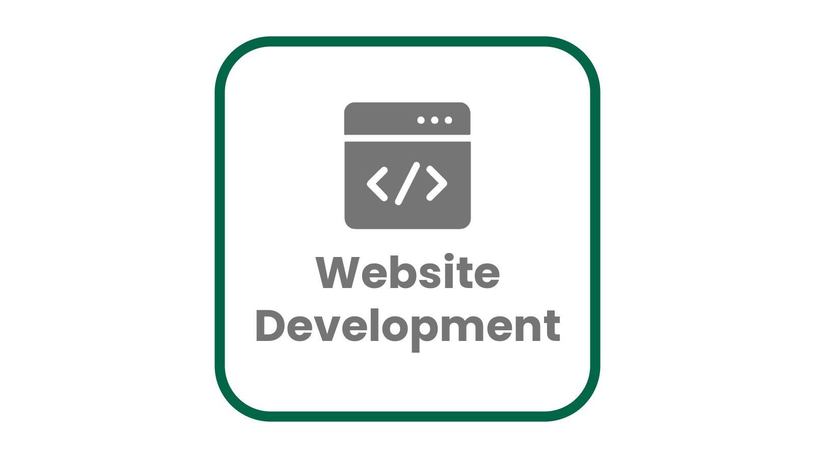 Icon representing website development with a code symbol and the text 'Website Development' inside a rounded square