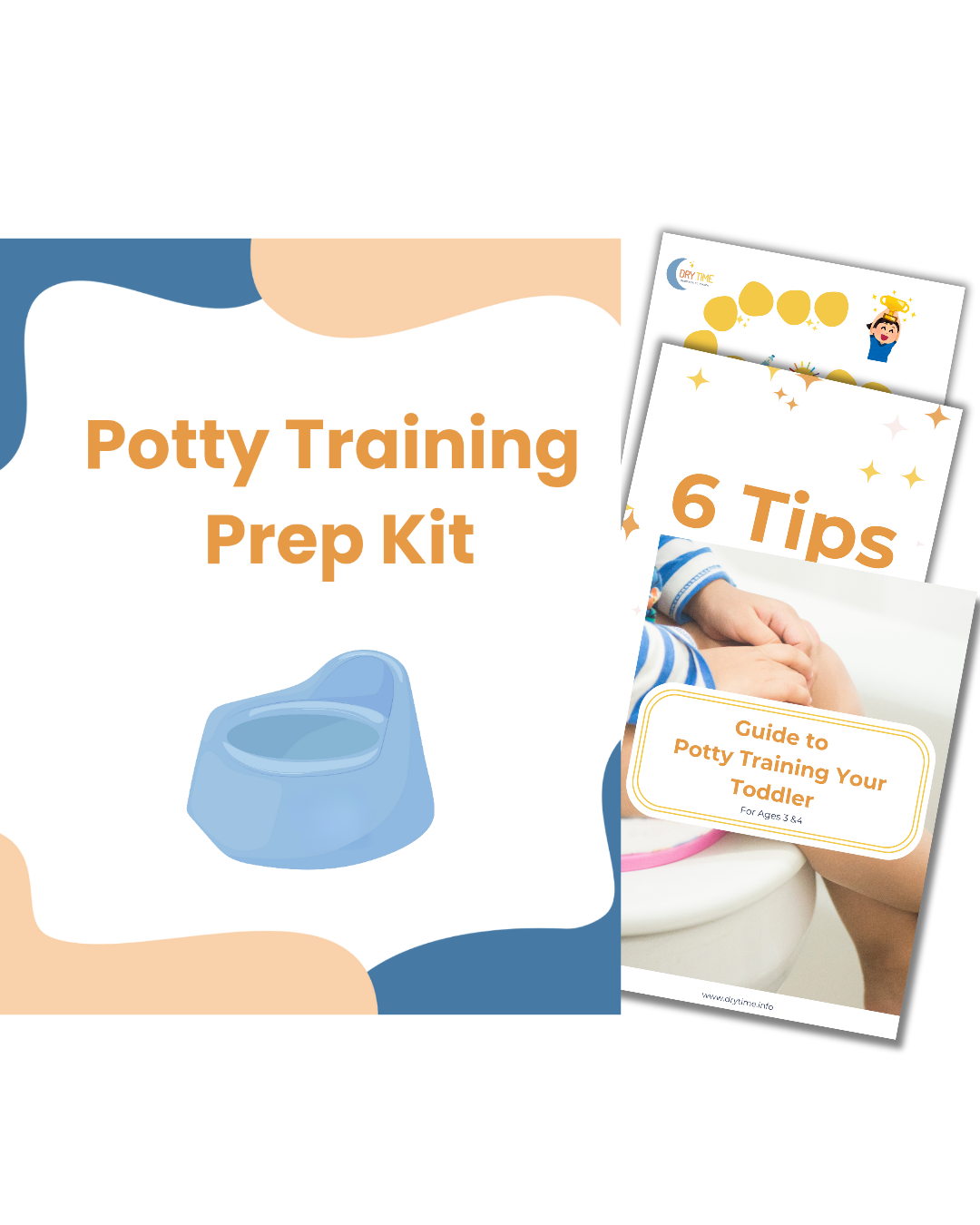 Potty Training Prep Kit package with illustrations and booklets about potty training tips for toddlers.