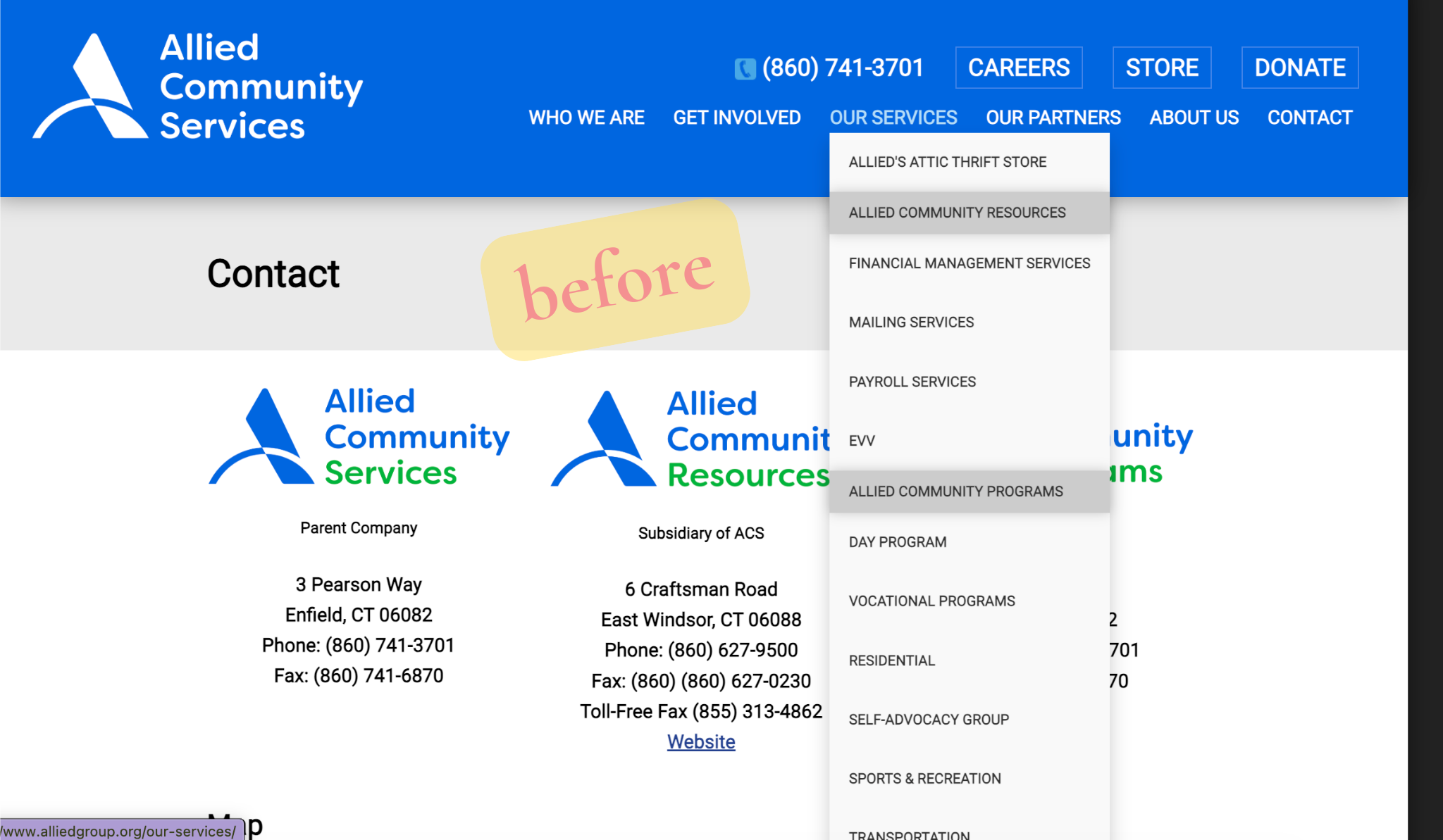 before image of outdated site