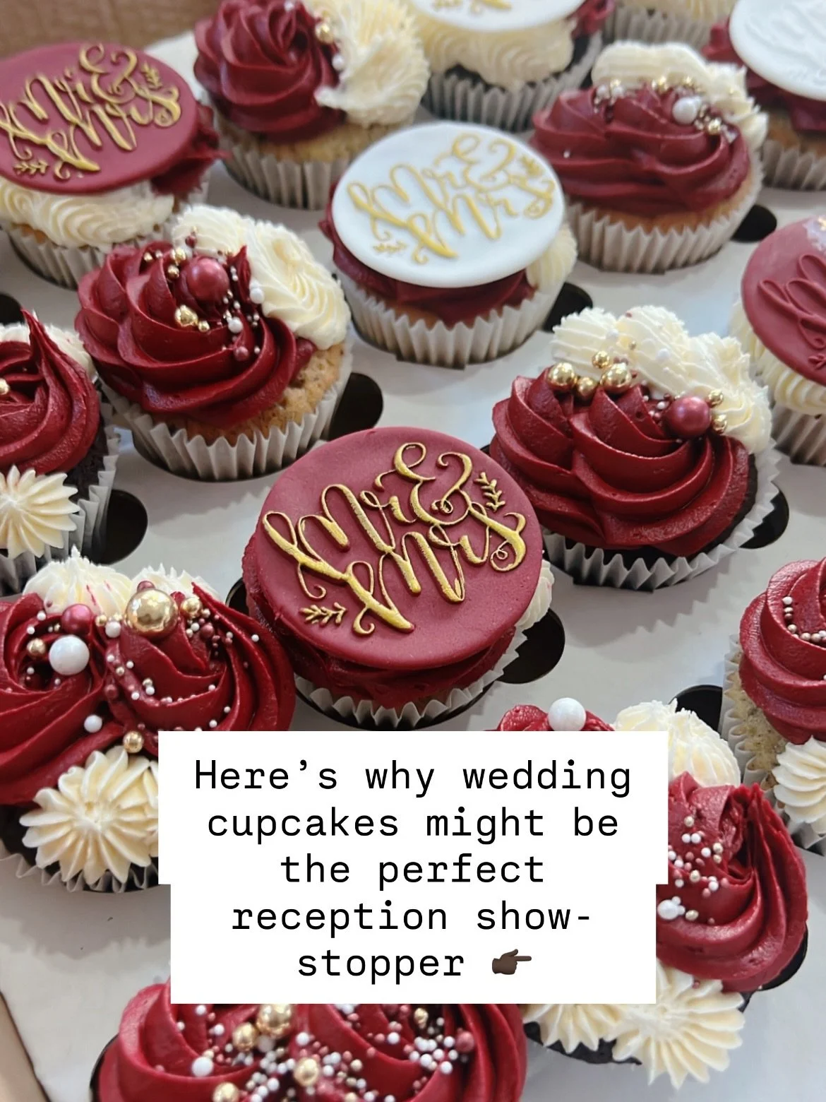 Thinking beyond the traditional wedding cake? ✨
 Here&rsquo;s why wedding cupcakes might be the perfect reception show-stopper 👇

💍 Stunning Design Intricately frosted with elegant swirls, floral piping, pearls, or lace-style details in buttercream