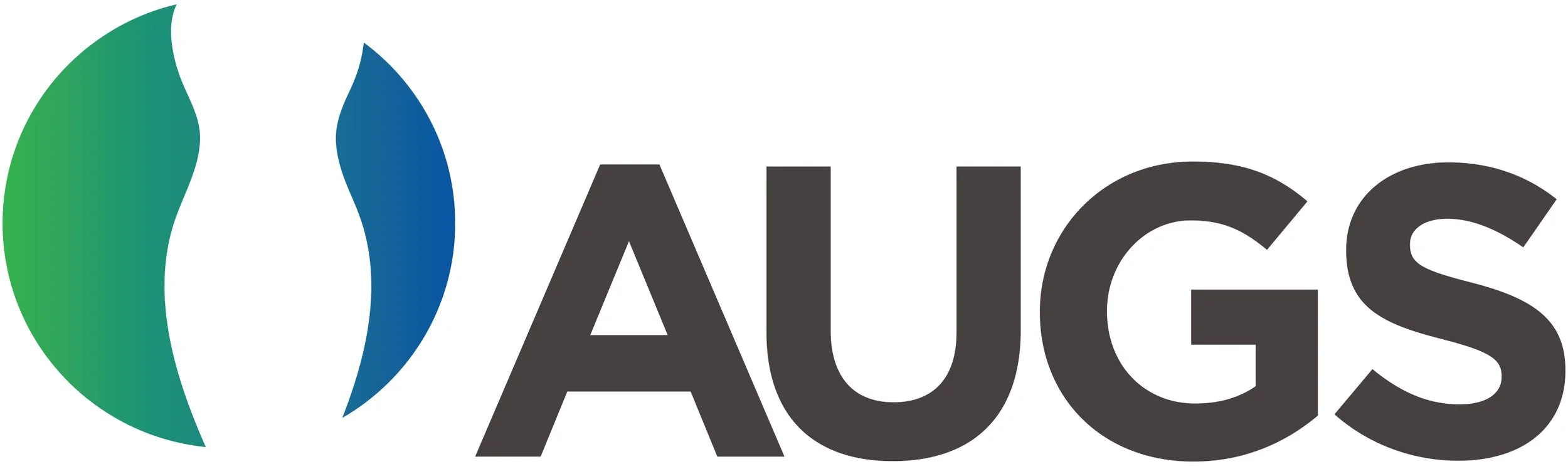 A logo with a stylized globe made of green, white, and blue sections, next to the word 'AUGS' in bold black letters.