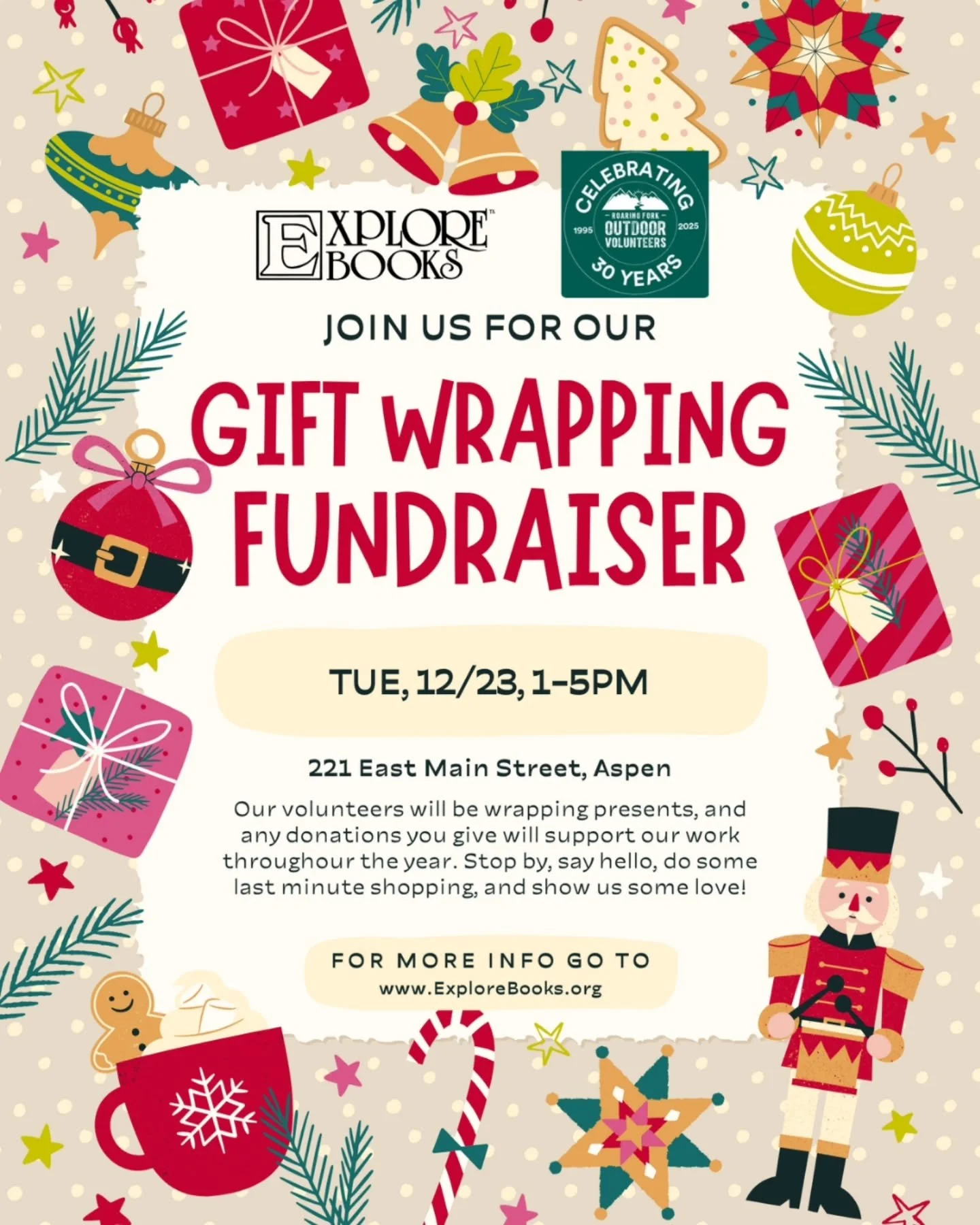 We&rsquo;re teaming up with @explorebooksaspen on one of their busiest days of the year! 📚🎁

Join us Tuesday, Dec 23rd from 1&ndash;5pm as we help their team wrap gifts, share our mission and stories with neighbors and visitors alike, and raise fun