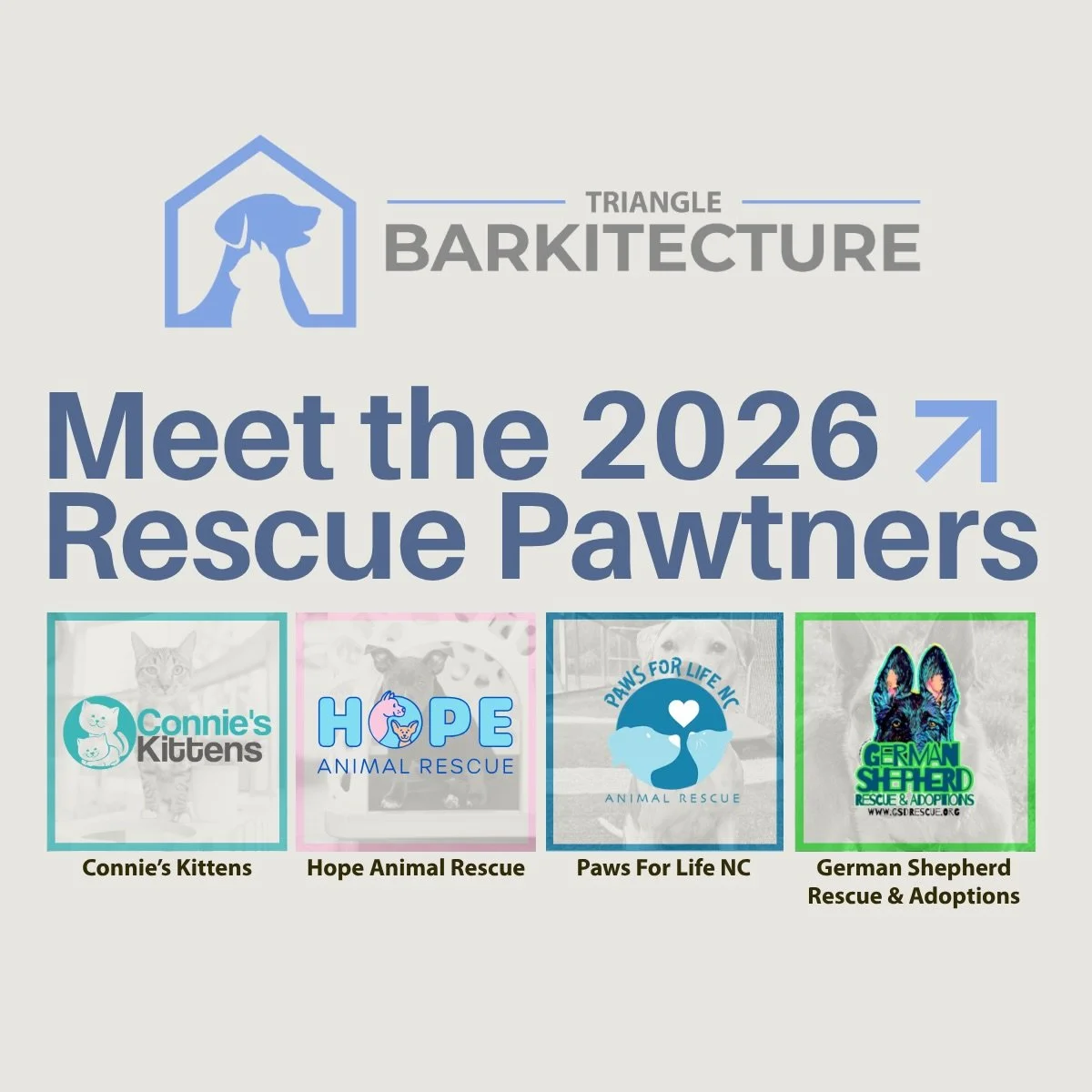 4 rescues. 1 mission. 🐾

We&rsquo;re excited to introduce the 2026 Triangle Barkitecture Rescue Partners, each bringing a different piece of the puzzle when it comes to supporting animals in our community:

🐱 Connie&rsquo;s Kittens
🐶 Hope Animal R