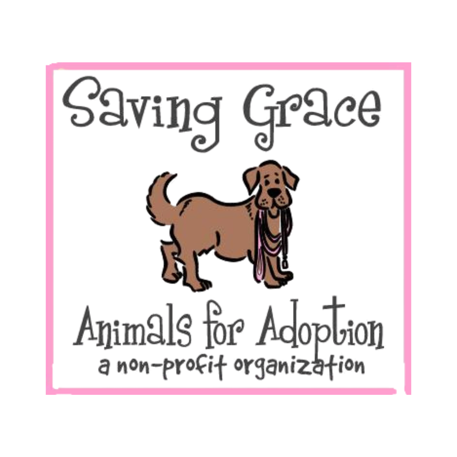 Logo for Selling Grace, featuring a cartoon dog with necklaces, with text promoting sales from April to September.