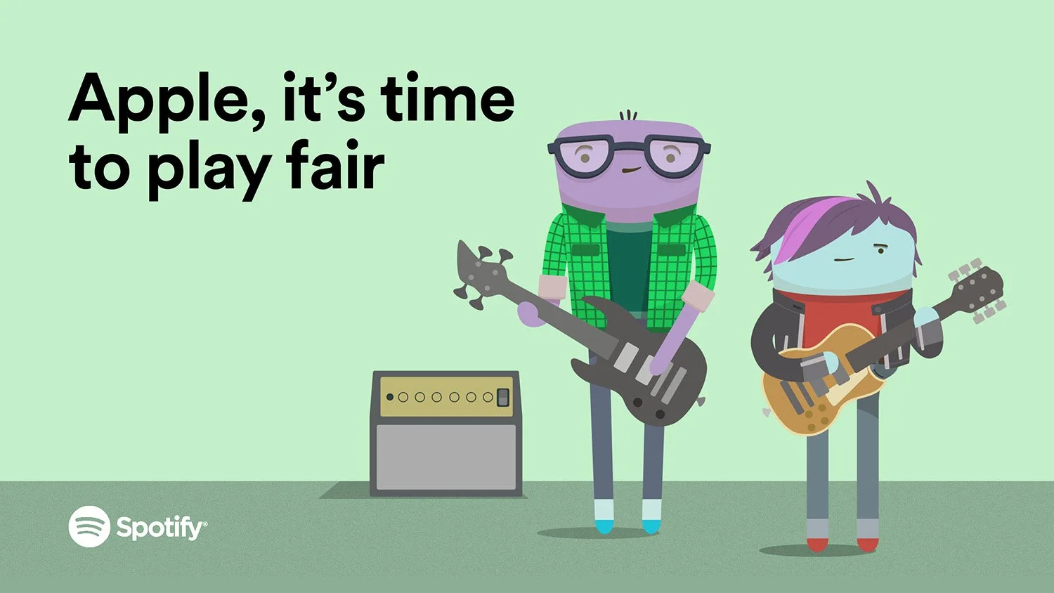 A billboard created for Spotify featuring childlike illustrations of two guitar players