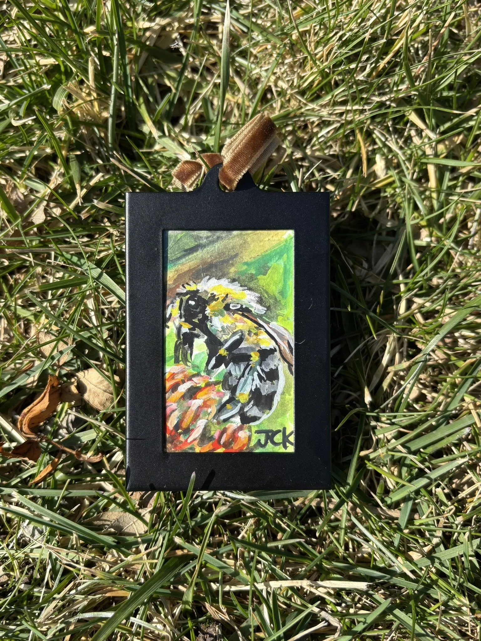 Common Eastern Bumble Bee, 2026, 2x3 inches, gouache on multimedia paper