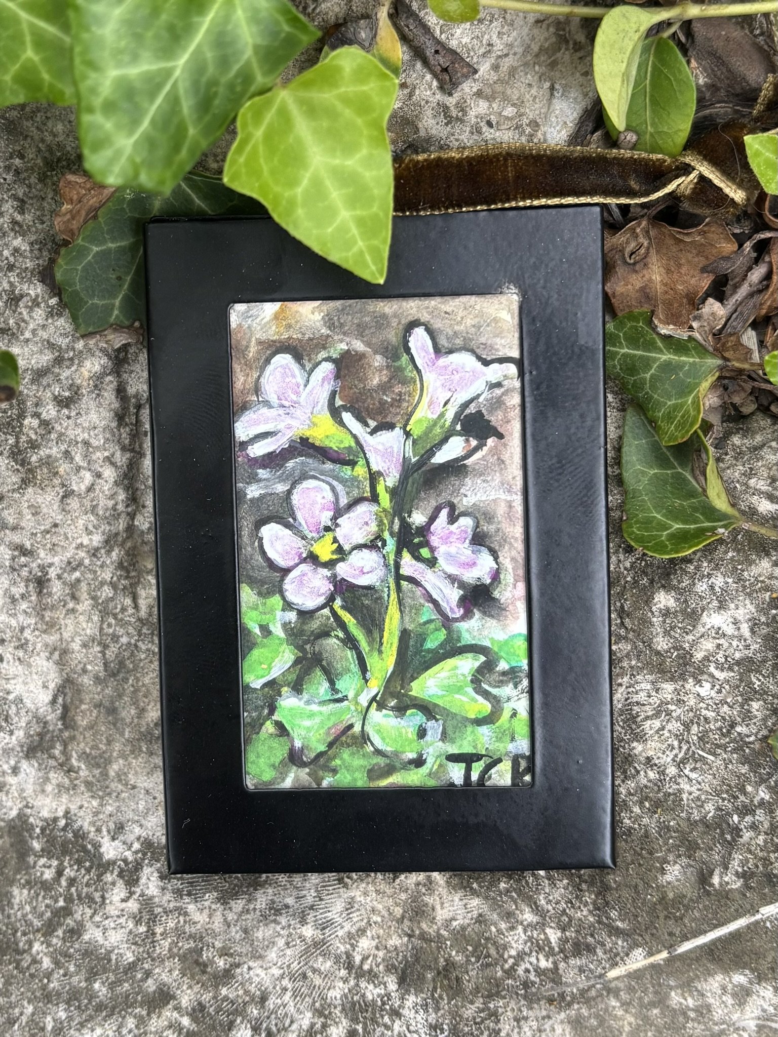 Violet Wood Sorrel, 2026, 2x3 inches, gouache on multimedia paper