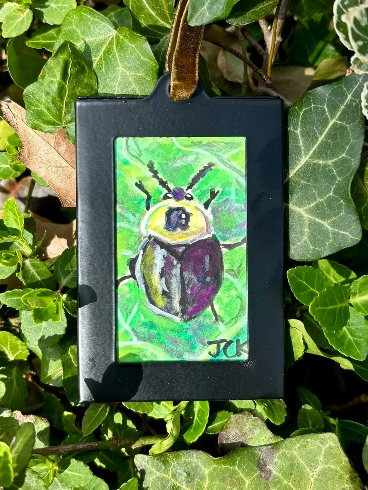 American Carrion Beetle, 2026, 2x3 inches, gouache on multimedia paper - SOLD