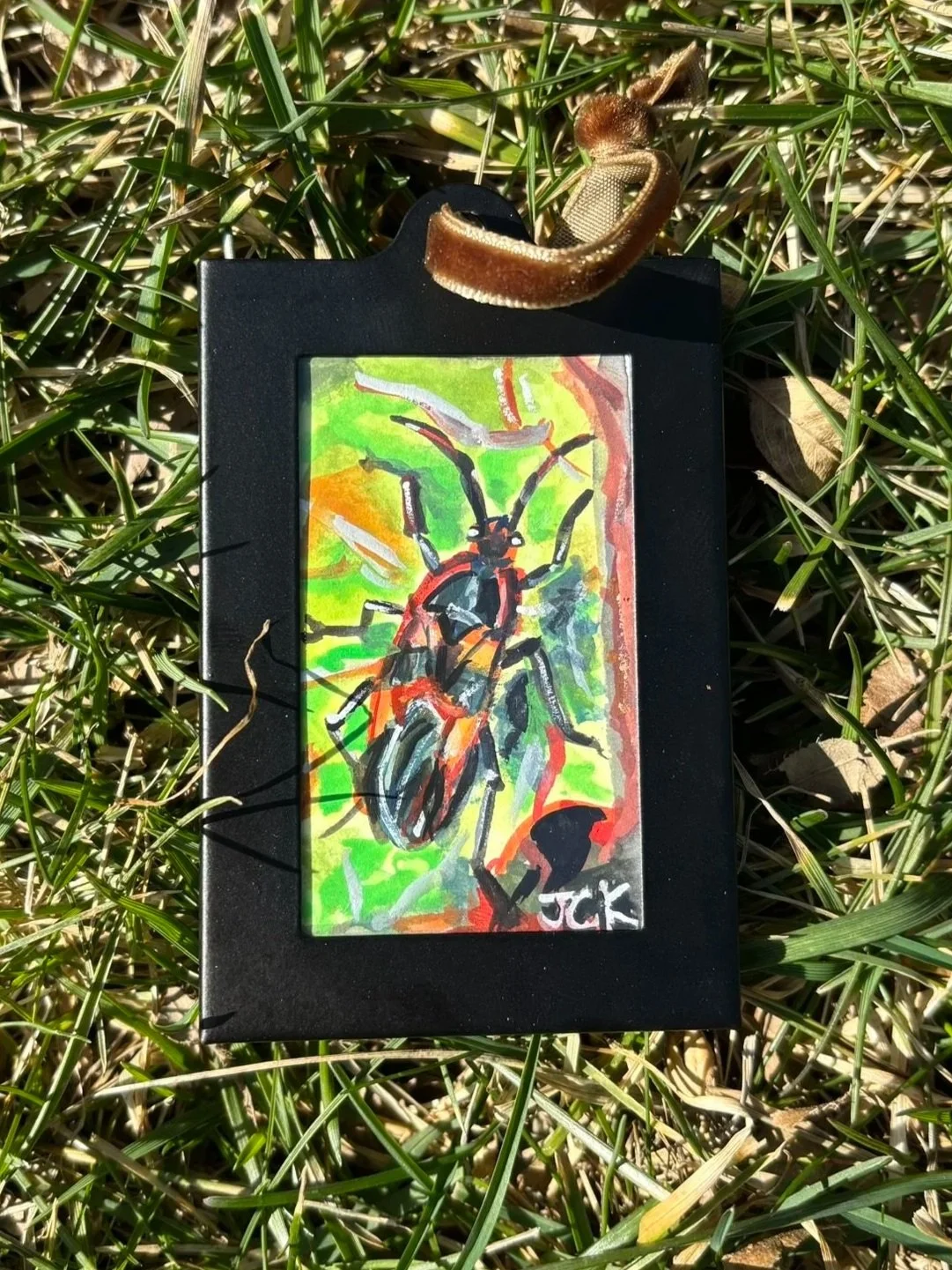 Large Milkweed Bug, 2026, 2x3 inches, gouache on multimedia paper