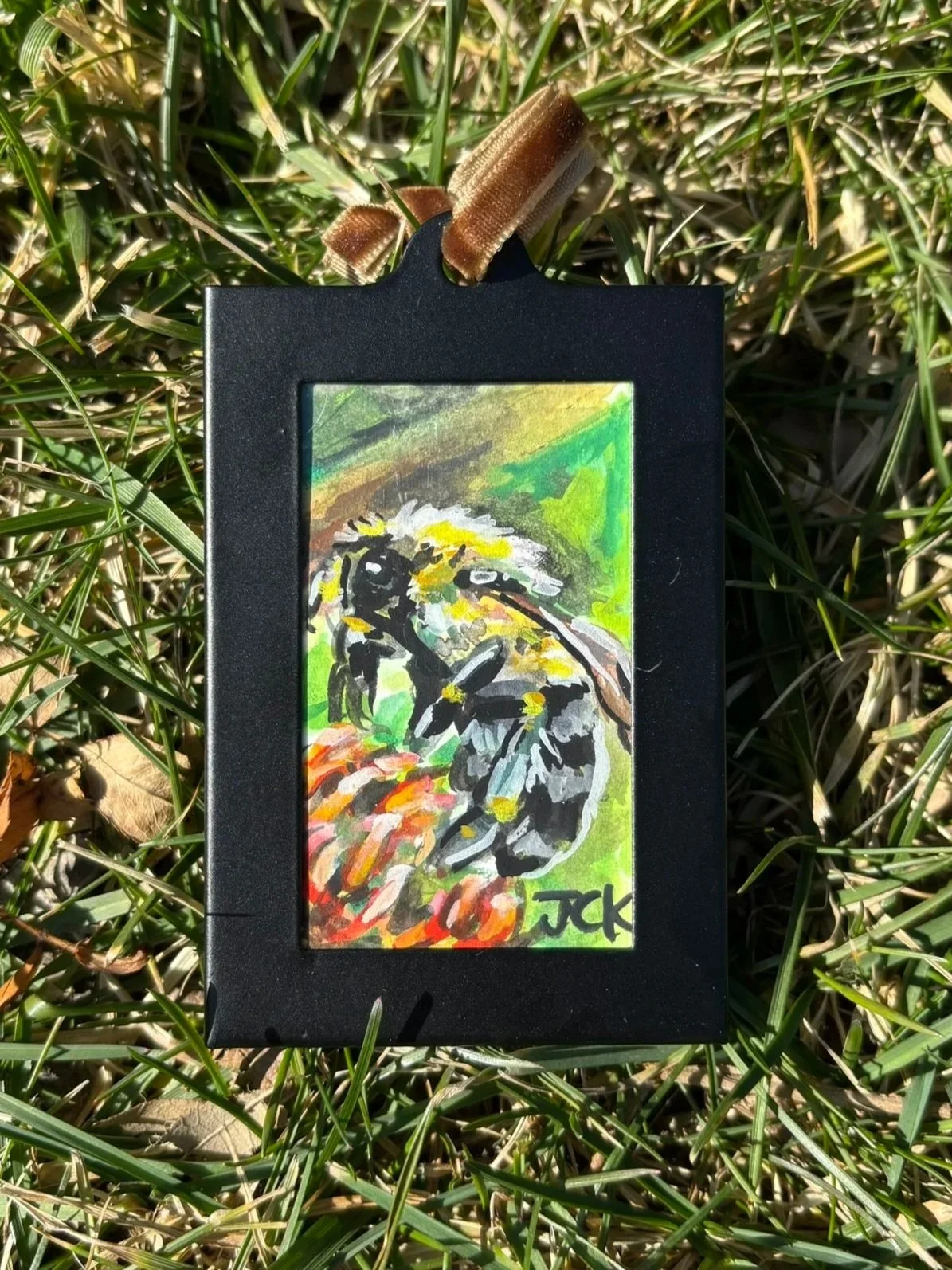 Common Eastern Bumble Bee, 2026, 2x3 inches, gouache on multimedia paper - SOLD