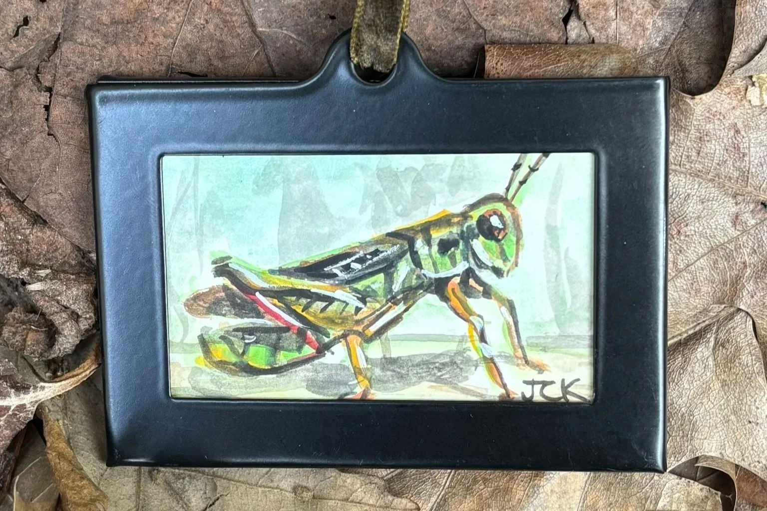 Spur-Throated Grasshopper - SOLD, 2026, 2x3 inches, gouache on multimedia paper