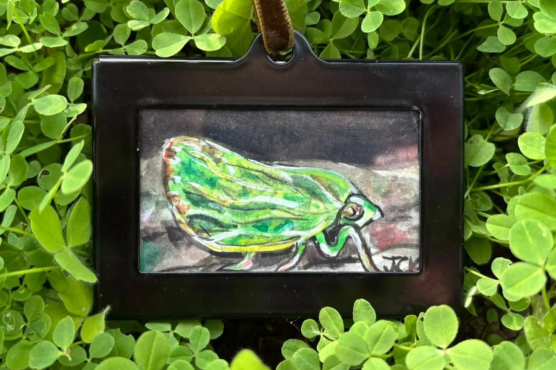 Planthopper, 2026, 2x3 inches, gouache on multimedia paper