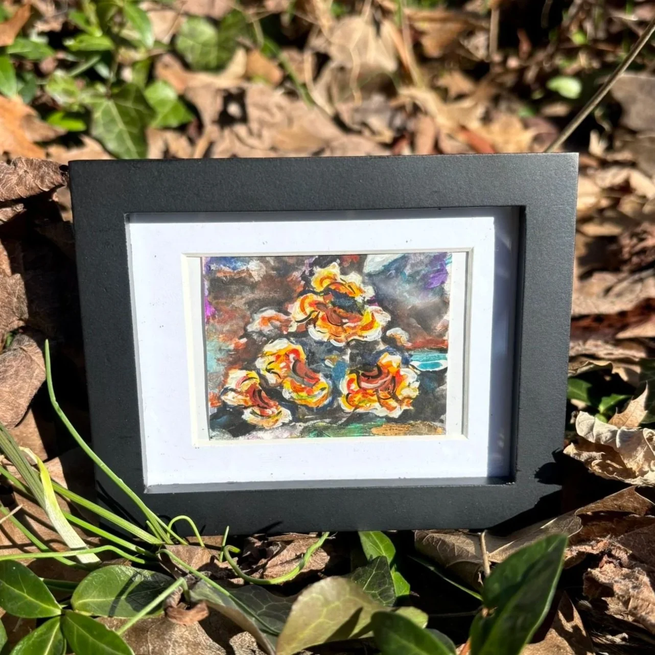 Crowded Parchment, 2026, 2x3 inches, gouache on multimedia paper in a 4x5 frame